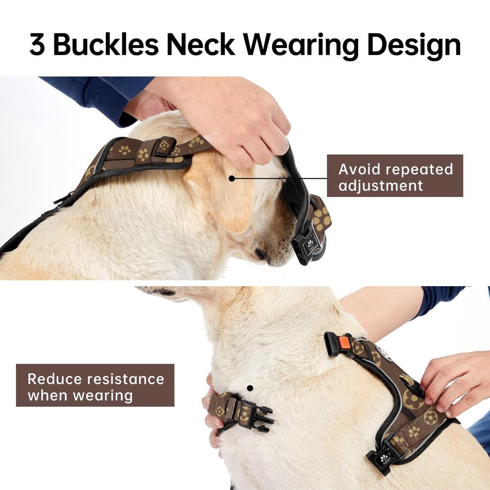 IVY&LANE Reflective strip on harness and leash for night visibility.