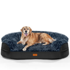 Iweepet black orthopedic bed close-up showing thick egg-crate foam for large dogs' comfort
