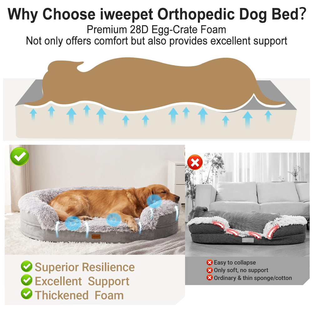 Iweepet orthopedic bed with bolster supporting head and neck