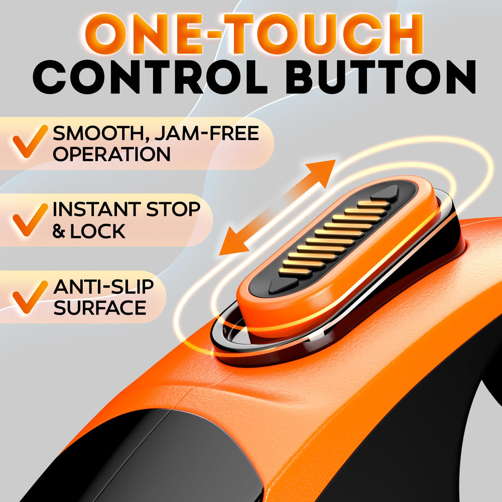 One-click brake and lock system on IWOOFI leash for quick length adjustments