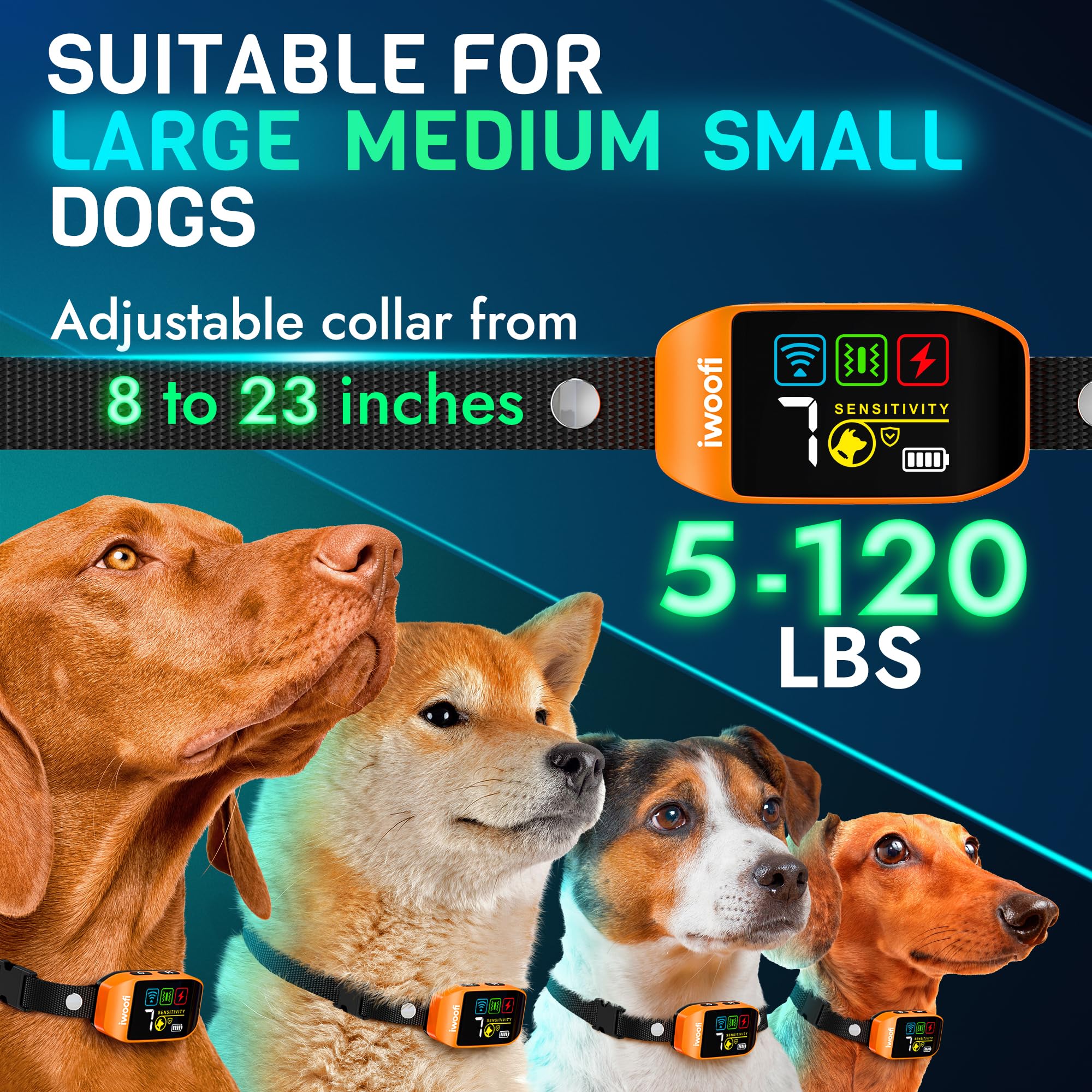 IWOOFI collar control panel with mode indicators for easy training