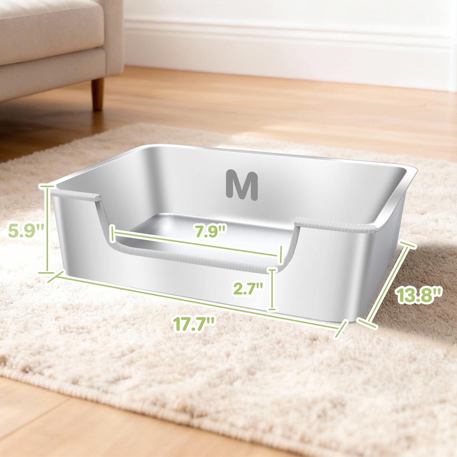 Open design of IXARO litter box easing entry for timid or senior cats.