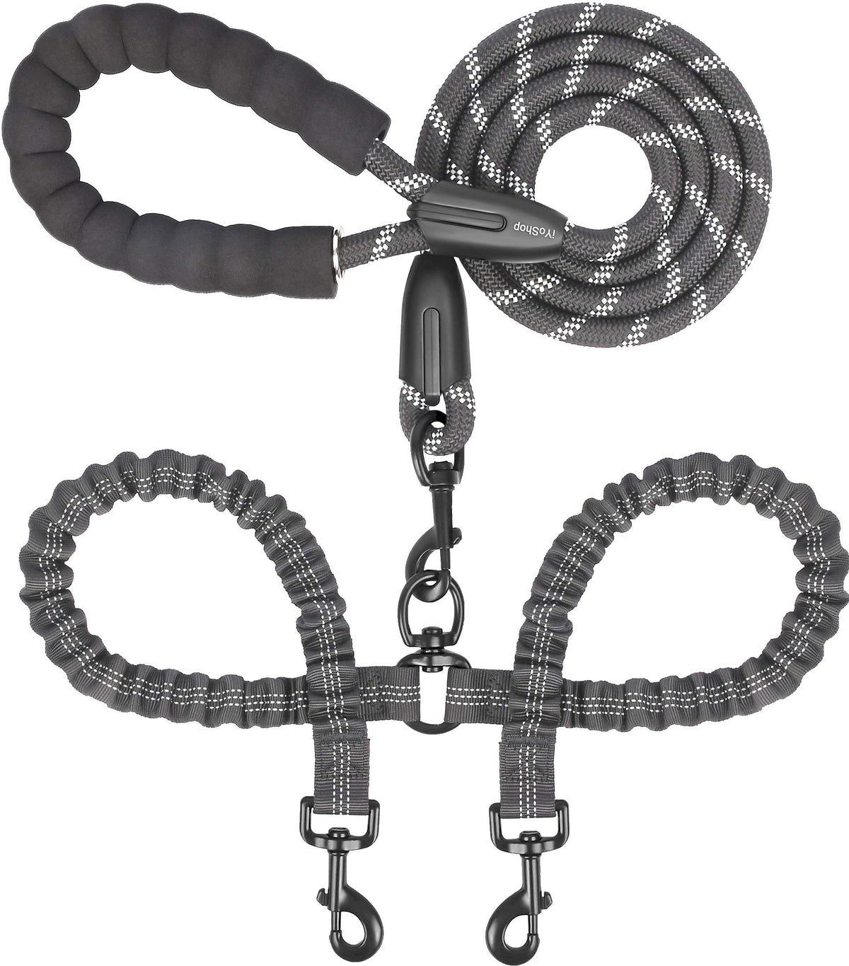 iYoShop Dual Dog Leash with 360° swivel clasp enables smooth, tangle-free walks.