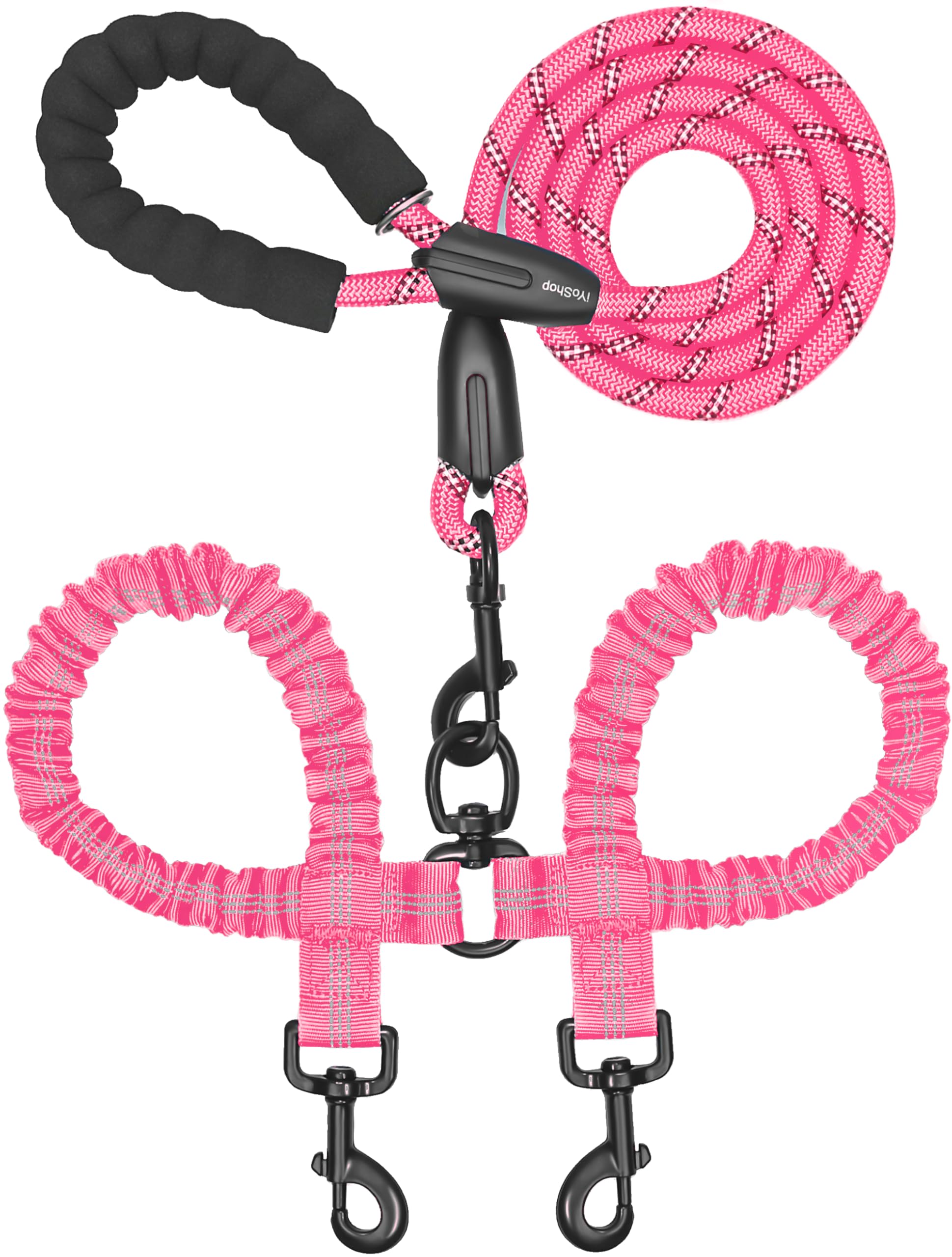 iYoShop Dual Dog Leash with 360° swivel prevents tangling during walks.