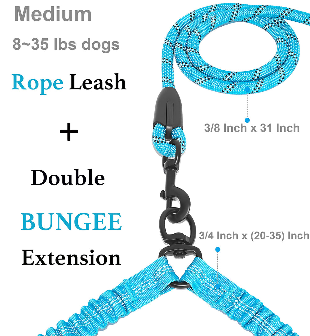 iYoShop dual dog leash with bungee extension (20-35 inches) absorbs pull for smoother runs.