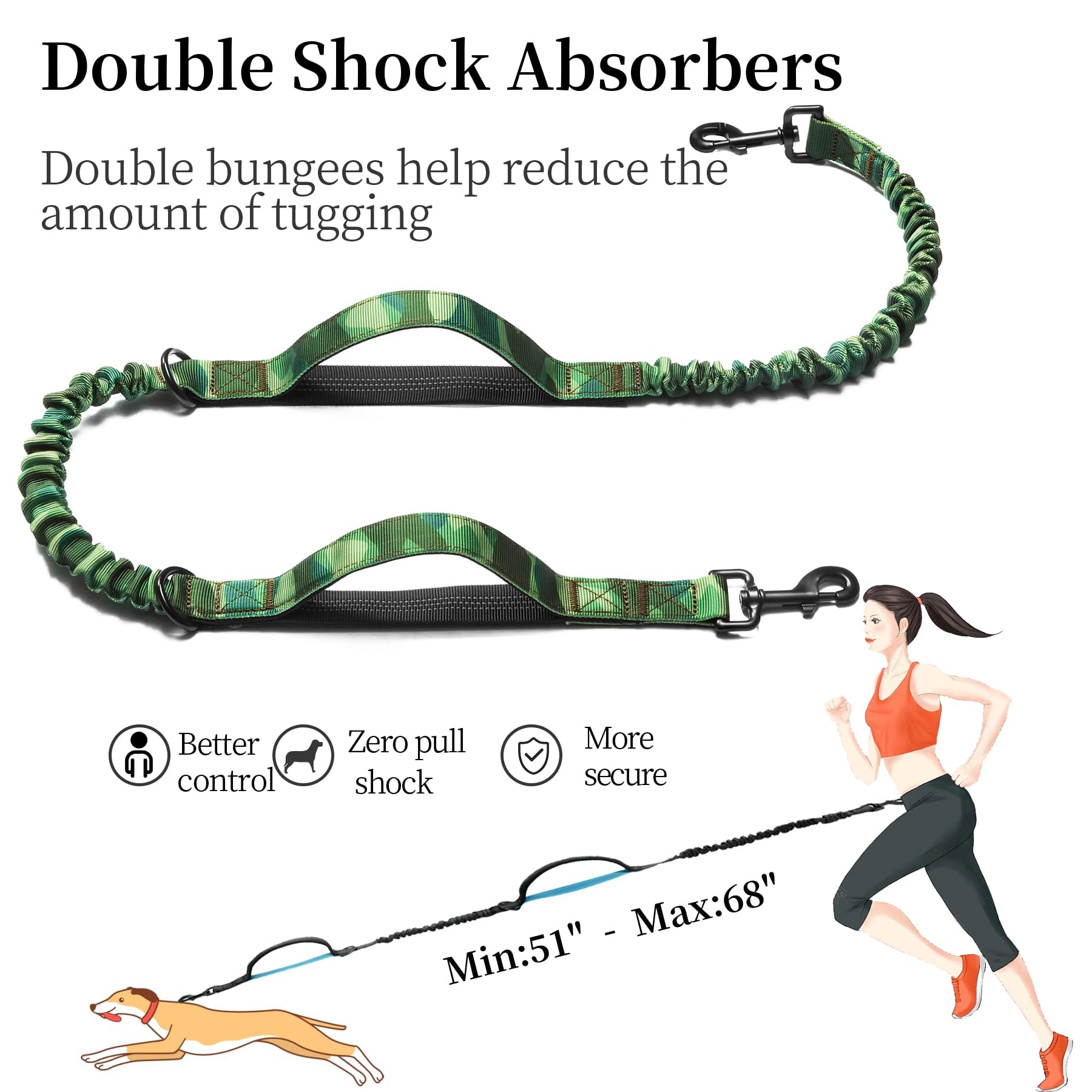 iYoShop leash with double shock absorbers reduces tugging during runs