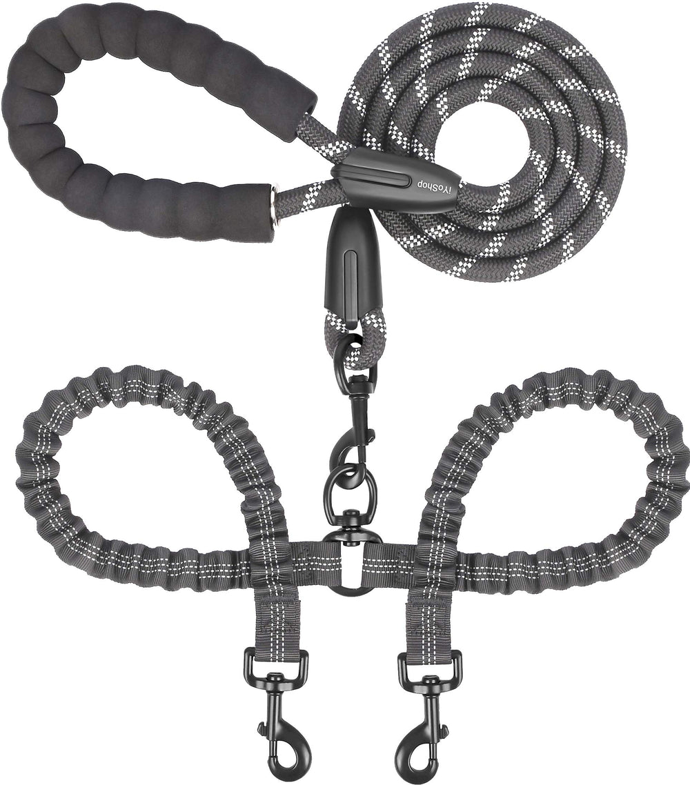 iYoShop Dual Dog Leash with 360° swivel prevents tangles during two-dog walks.