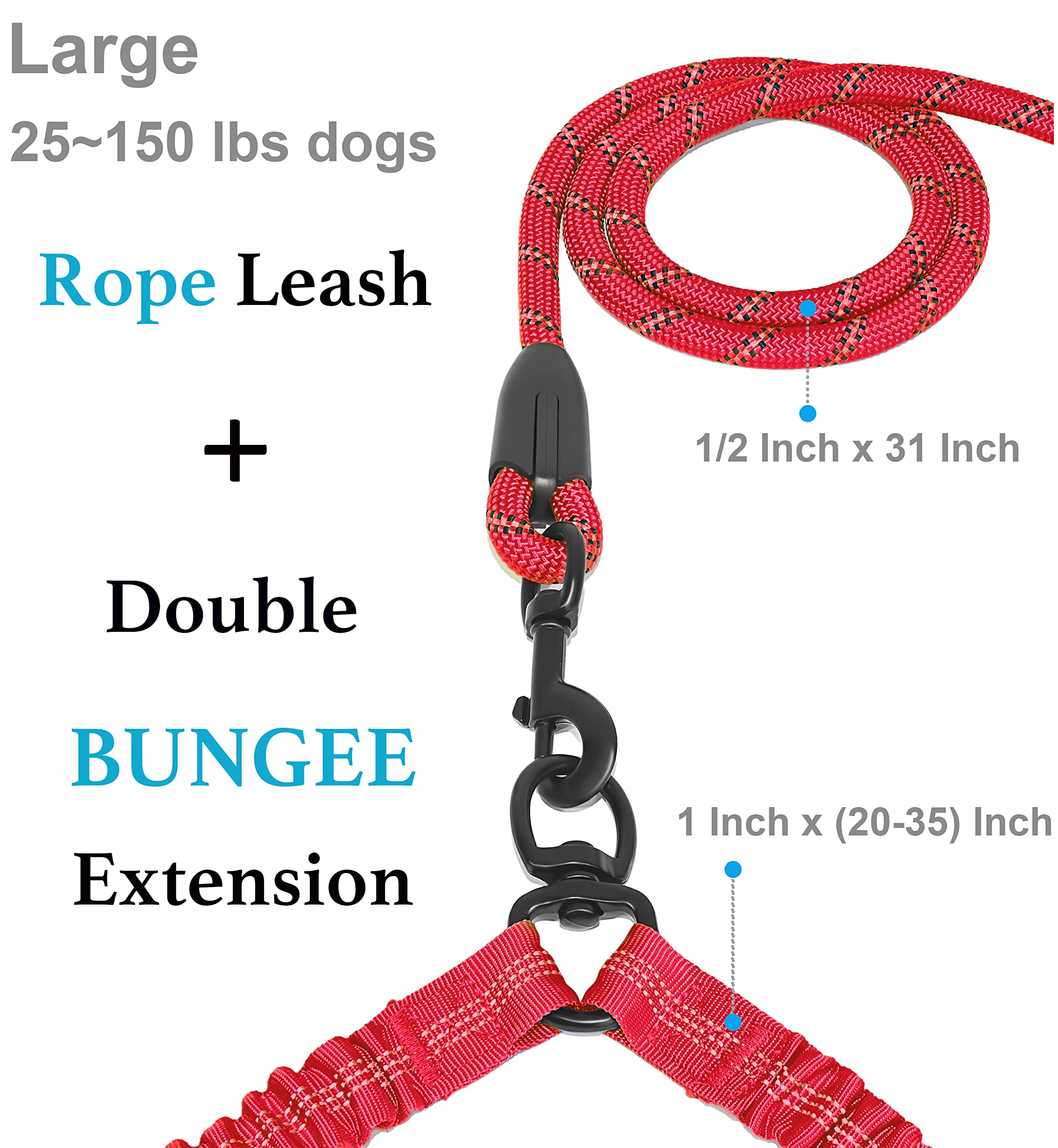 iYoShop Dual Dog Leash with bungee extension 20-35 inches absorbs shock during walks.