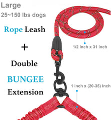 iYoShop Dual Dog Leash with bungee extension 20-35 inches absorbs shock during walks.