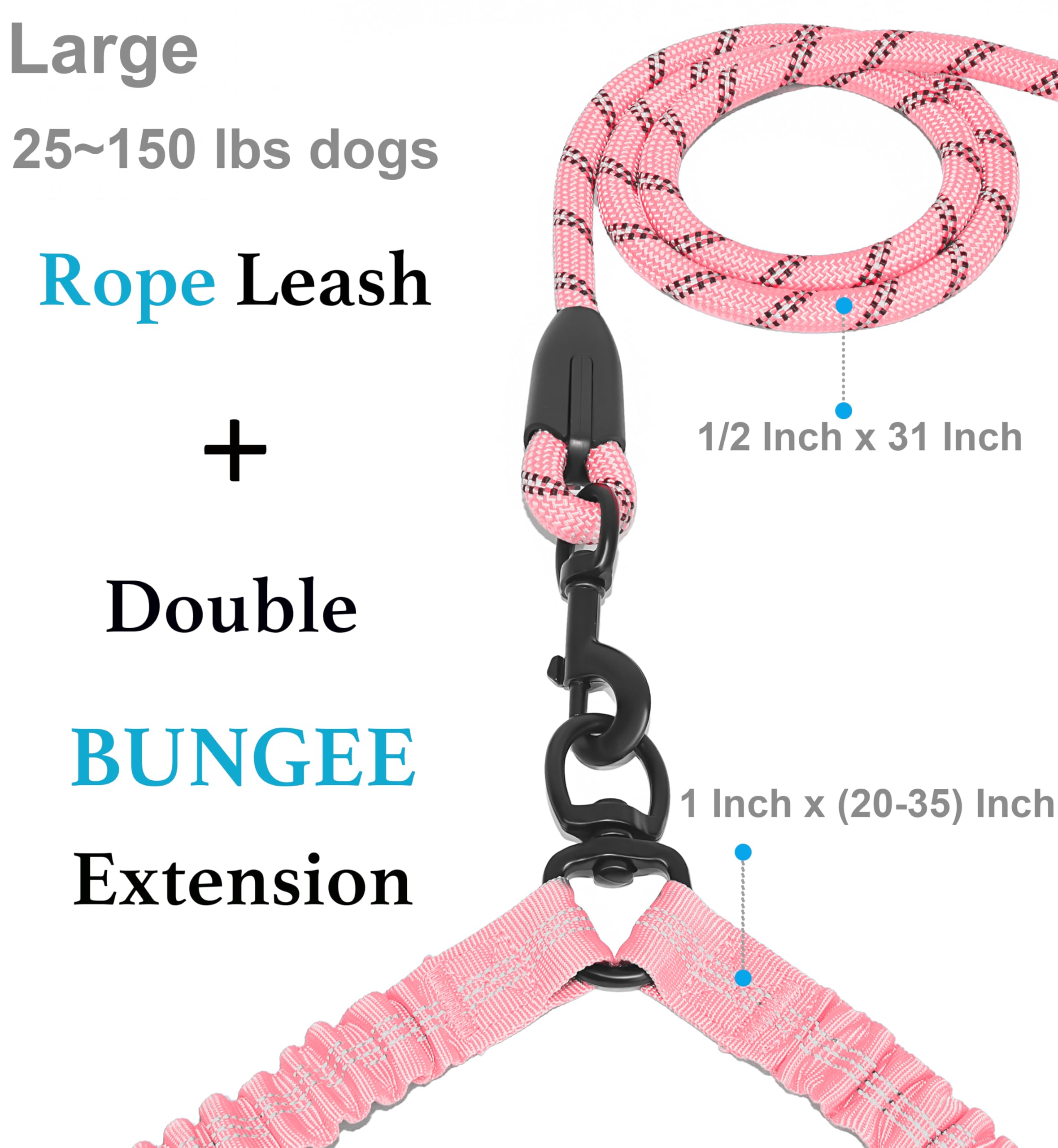 iYoShop Dual Dog Leash with bungee extension for smooth, shock-absorbing walks.