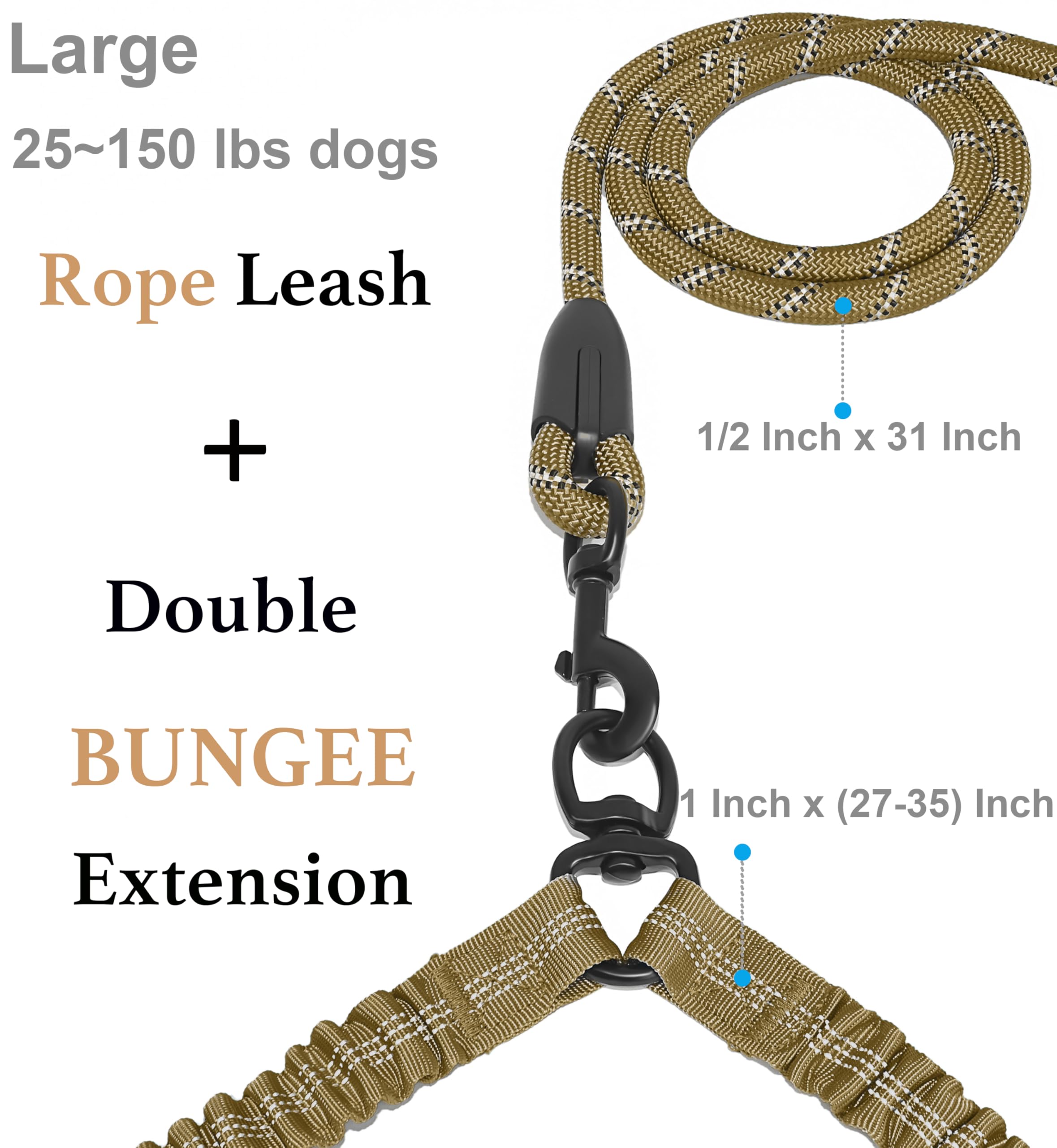 iYoShop Dual Dog Leash showing double bungee extension for flexibility