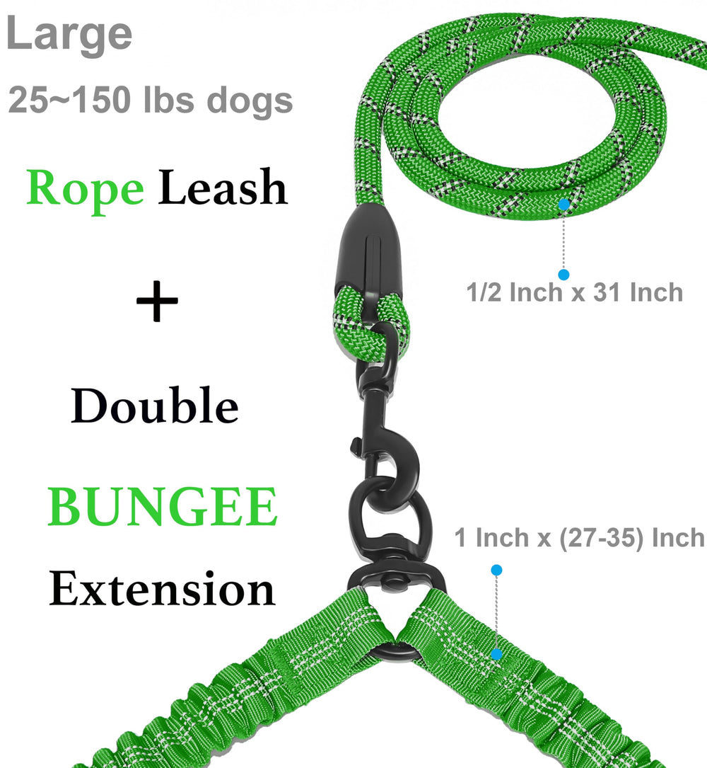 iyoshop Dual Dog Leash with double bungee extension absorbs shocks.