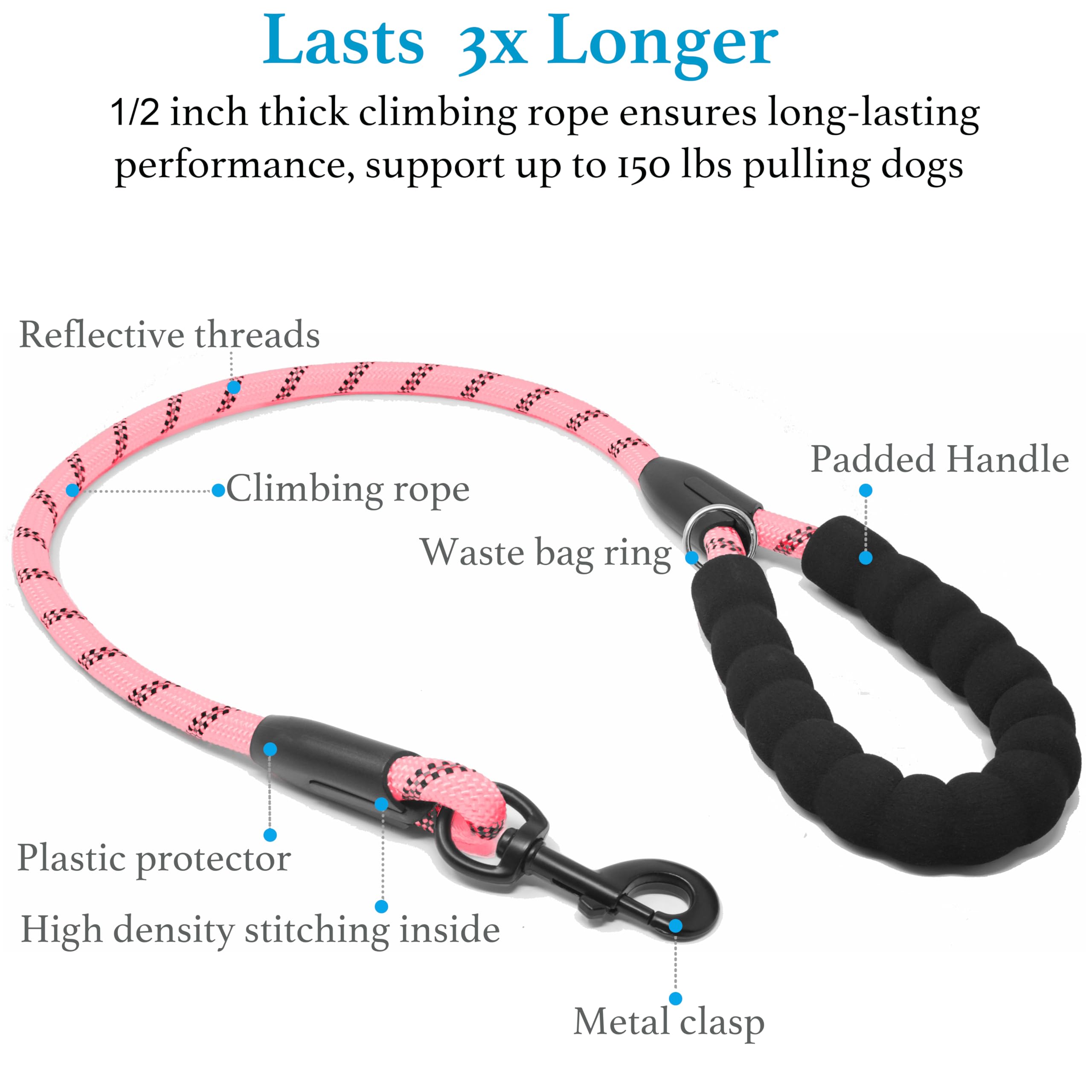 iYoShop Heavy-duty rope leash for durable, easy-to-clean daily use.