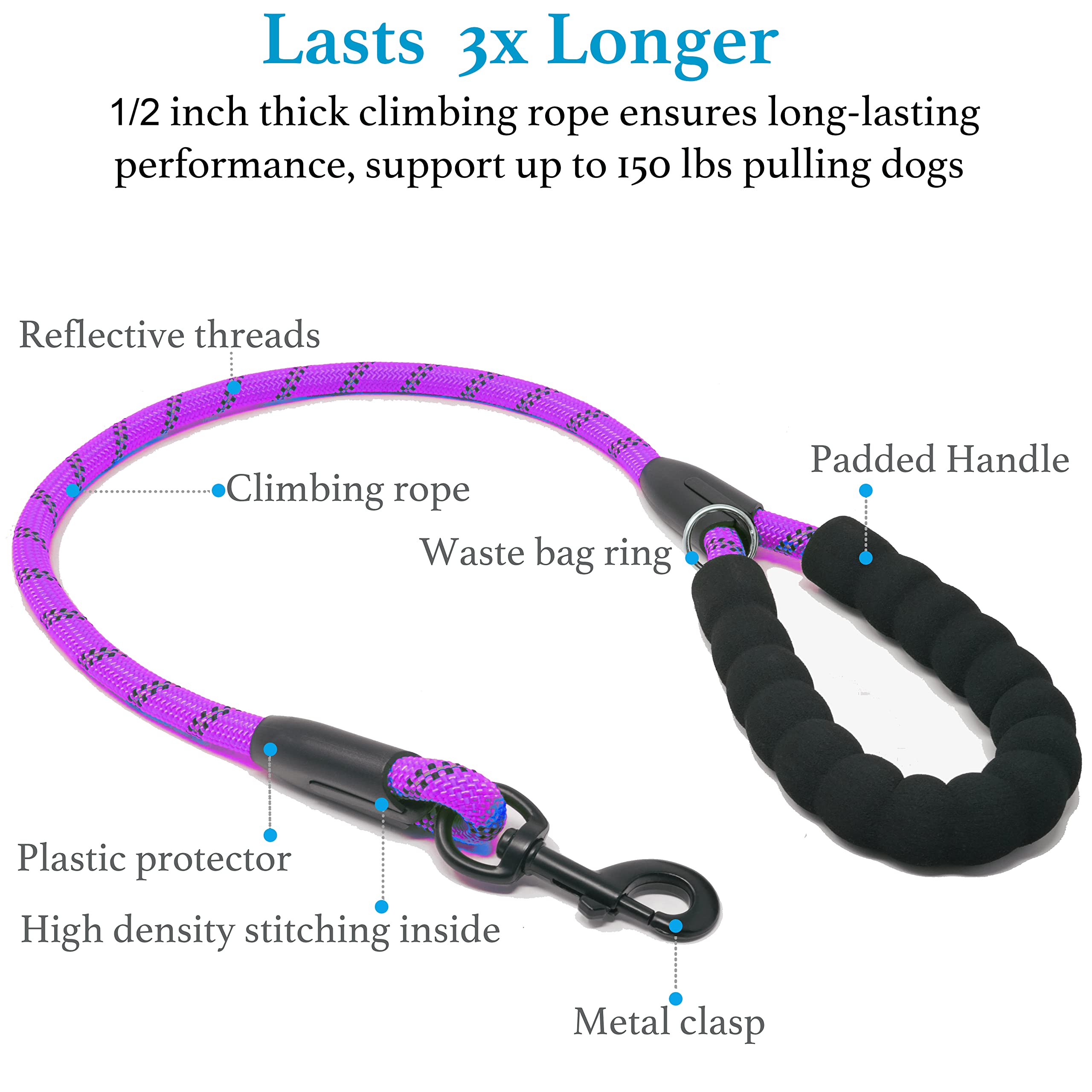 iYoShop heavy-duty climbing rope leash stands up to energetic dogs and is easy to clean.
