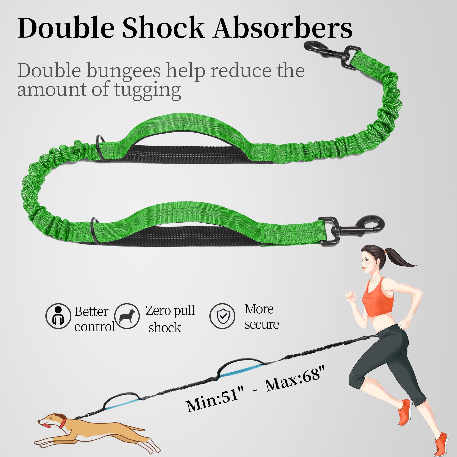 iYoShop leash with waist and traffic handles for precise dog control