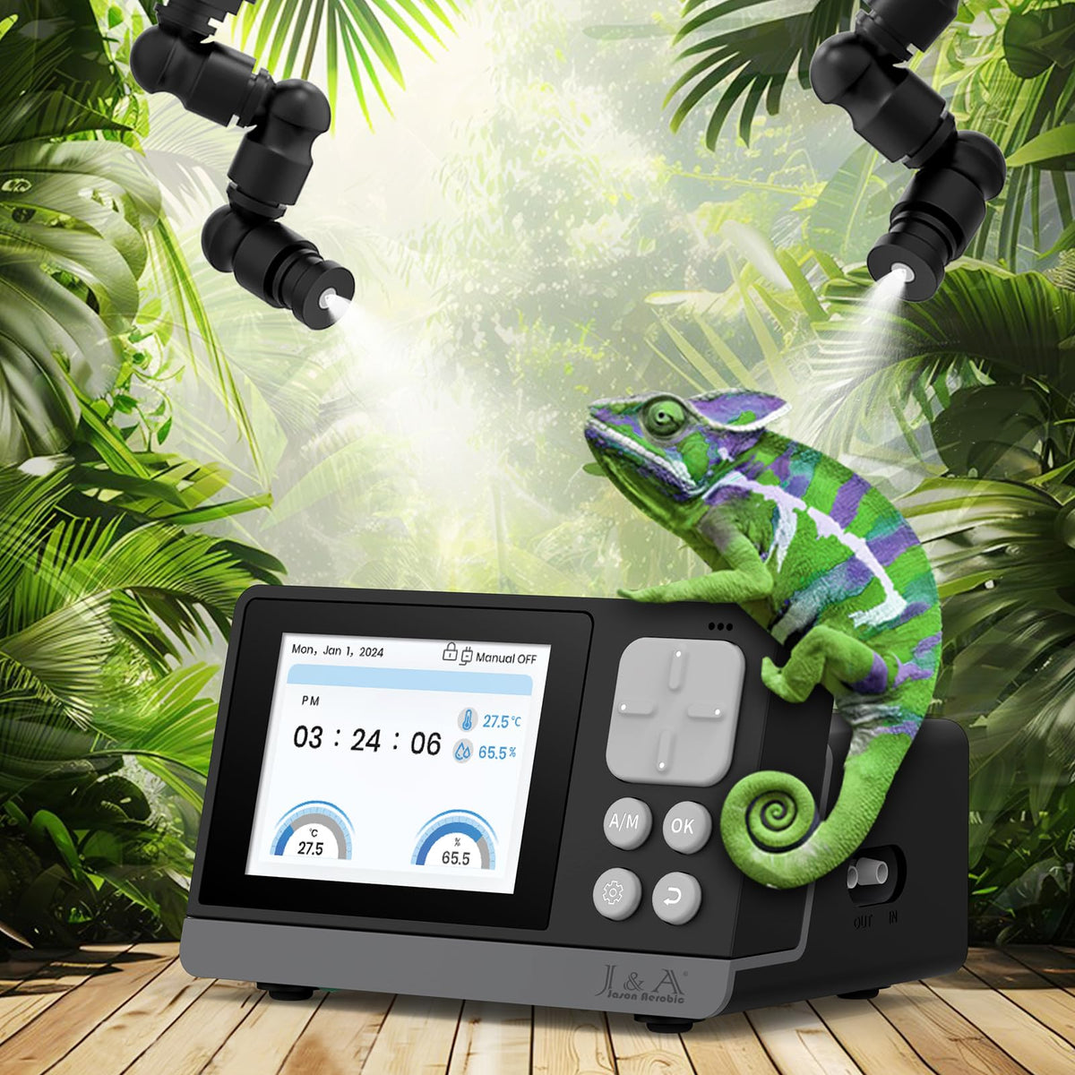 J&A Jason Aerobic automatic mister front view, compact design for quick terrarium setup.