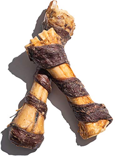 Jack&Pup 3-pack roasted meaty beef bones, flavorful treat for dogs.