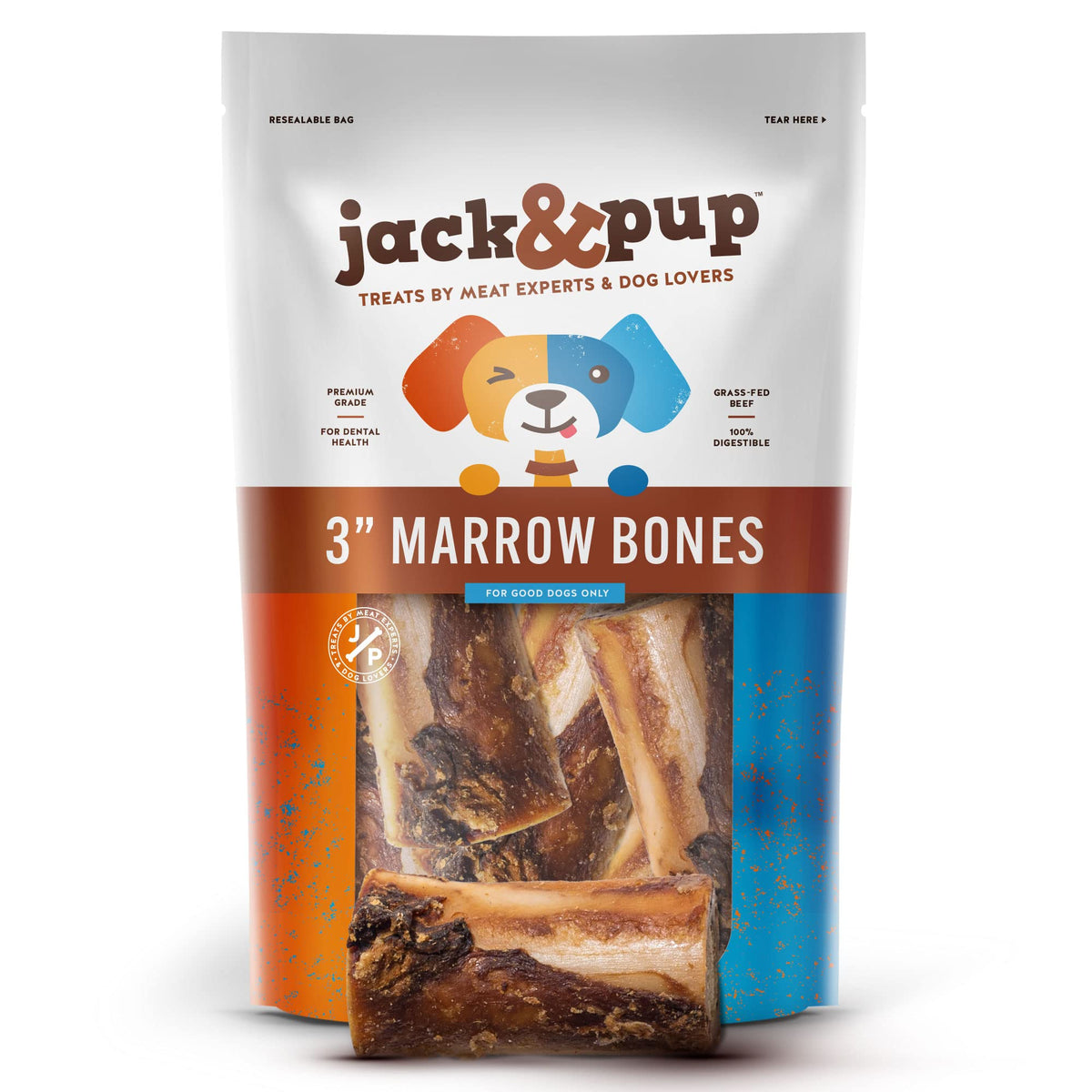Jack&Pup beef marrow bones 6-pack offering long-lasting chew and rich flavor