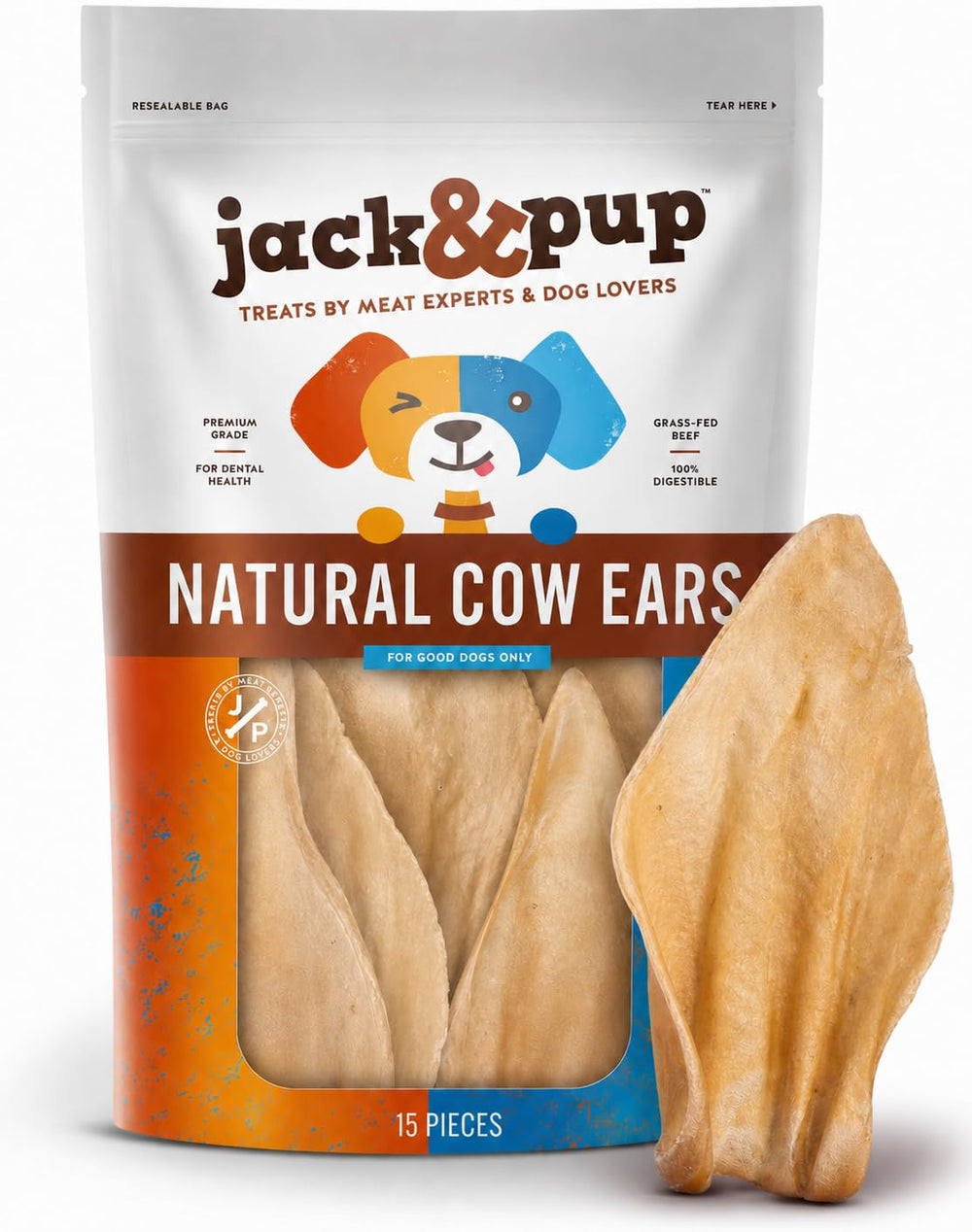 Jack&Pup Cow Ears – whole dog treats for natural chewing and flavor