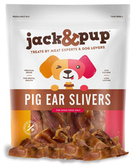 Jack&Pup Pig Ears Slivers 1lb pack: natural, single-ingredient chew for dogs.