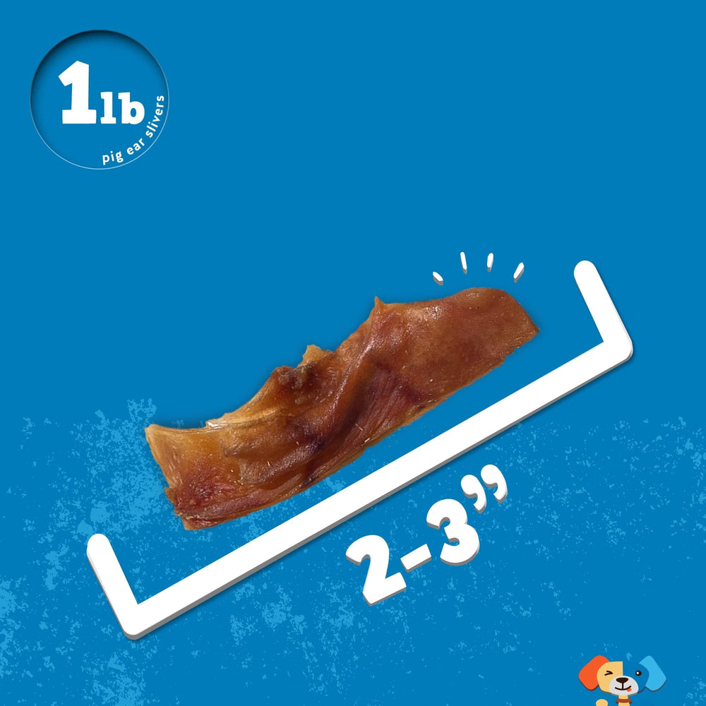 Jack&Pup Pig Ears Slivers: easy-to-serve snack for dogs of all sizes.
