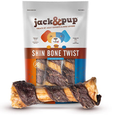 Jack&Pup twist shin bones 8-11 inch, sturdy chew for large dogs.