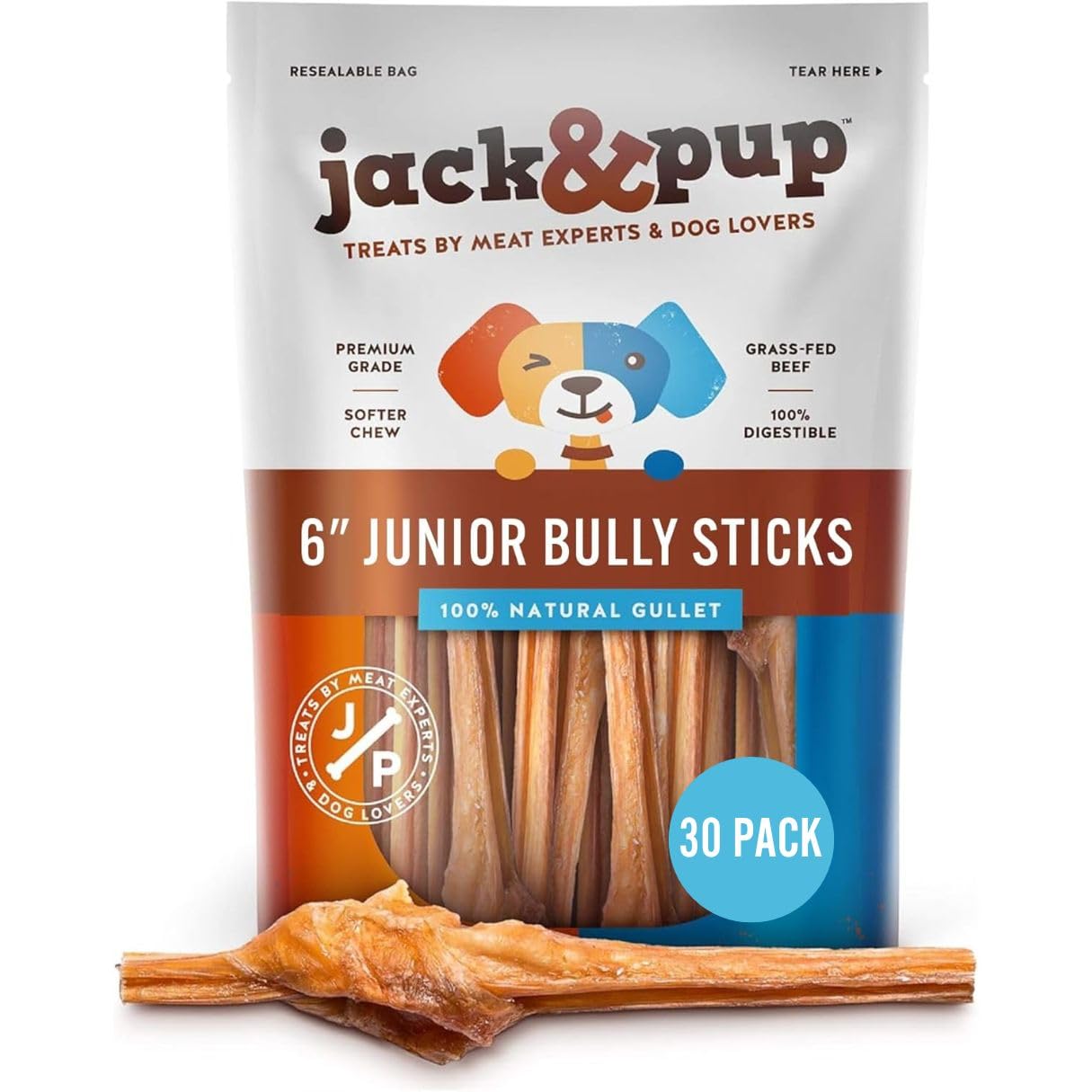 Jack&Pup 6 Inch Bladder Bully Stick close-up showing natural texture for teething puppies
