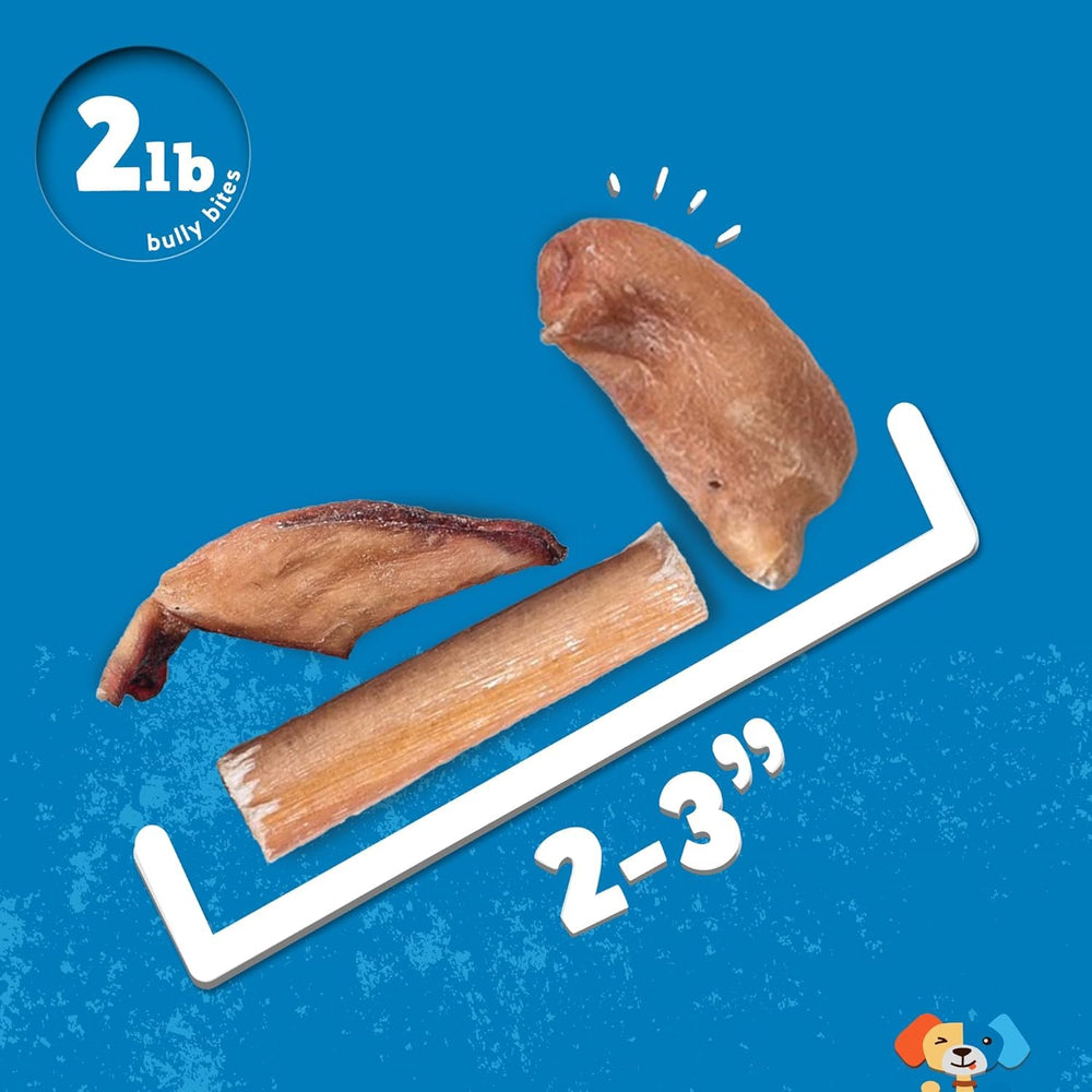 Jack&Pup Bully Bites 1-3 inch sticks; safe chew for small dogs.