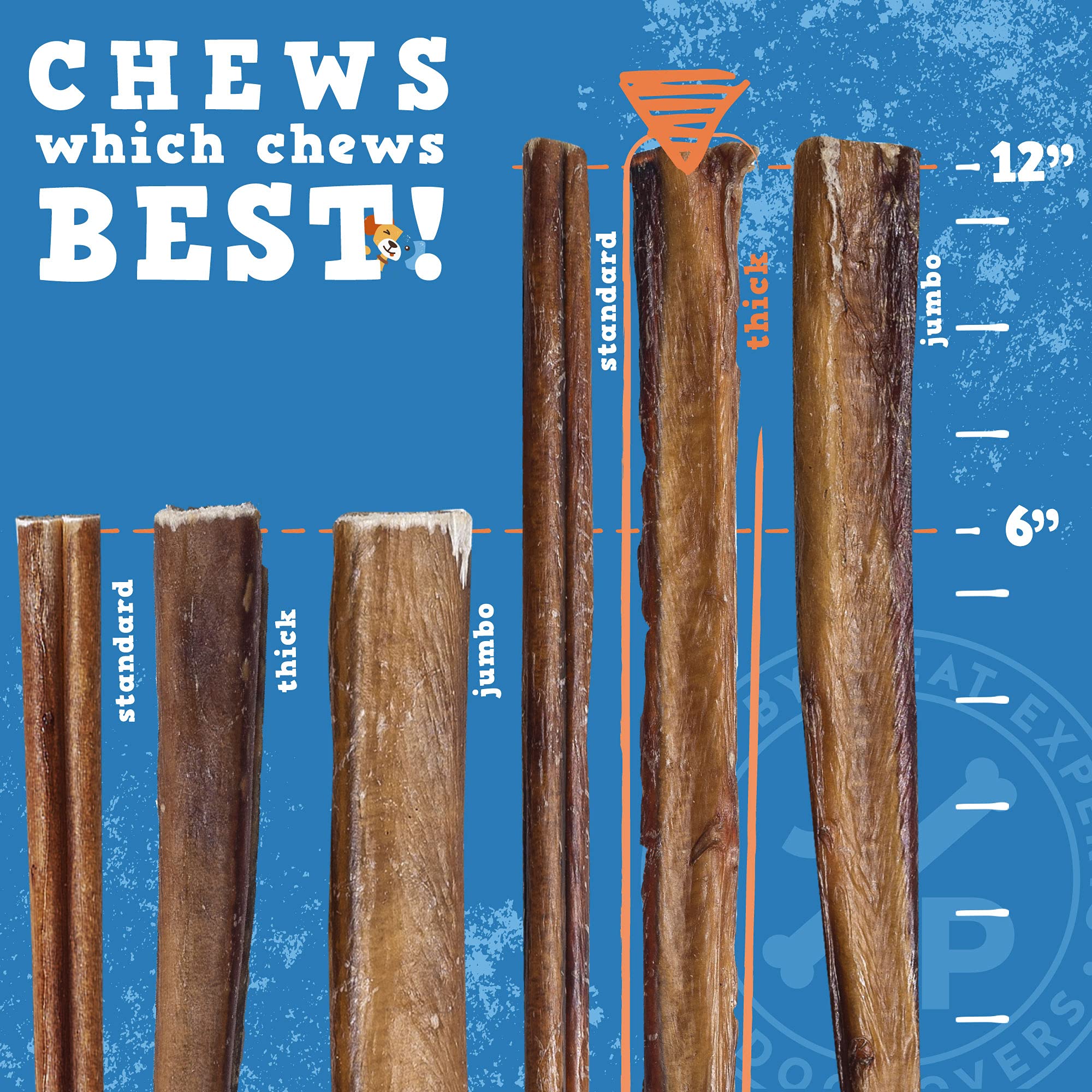 Jack&Pup 12-Inch length visual shows extra thick chew for prolonged entertainment.