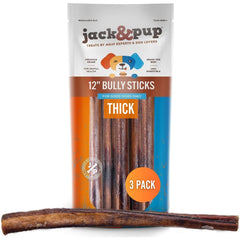 Jack&Pup 12-Inch bully stick packaging shows the 3-pack box for easy storage.