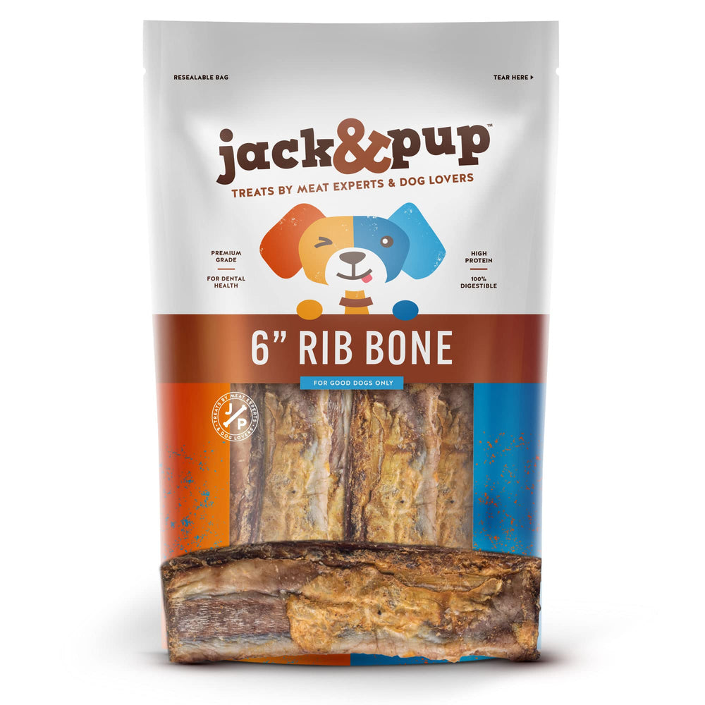 Jack&Pup 13-pack rib bones pack front, premium beef chews for dogs.