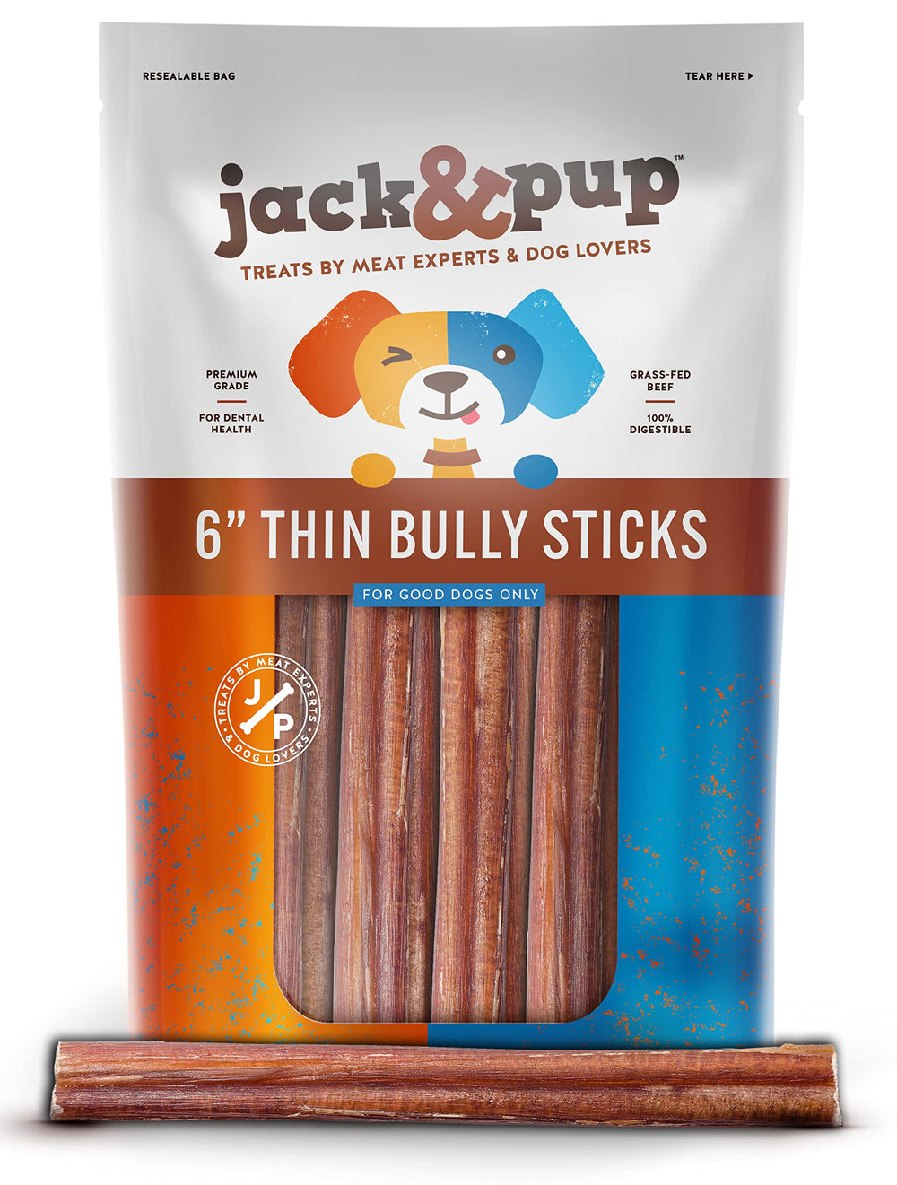 Jack&Pup 6-inch thin bully stick for small dogs, small-dogs-pack-01, supports dental health.