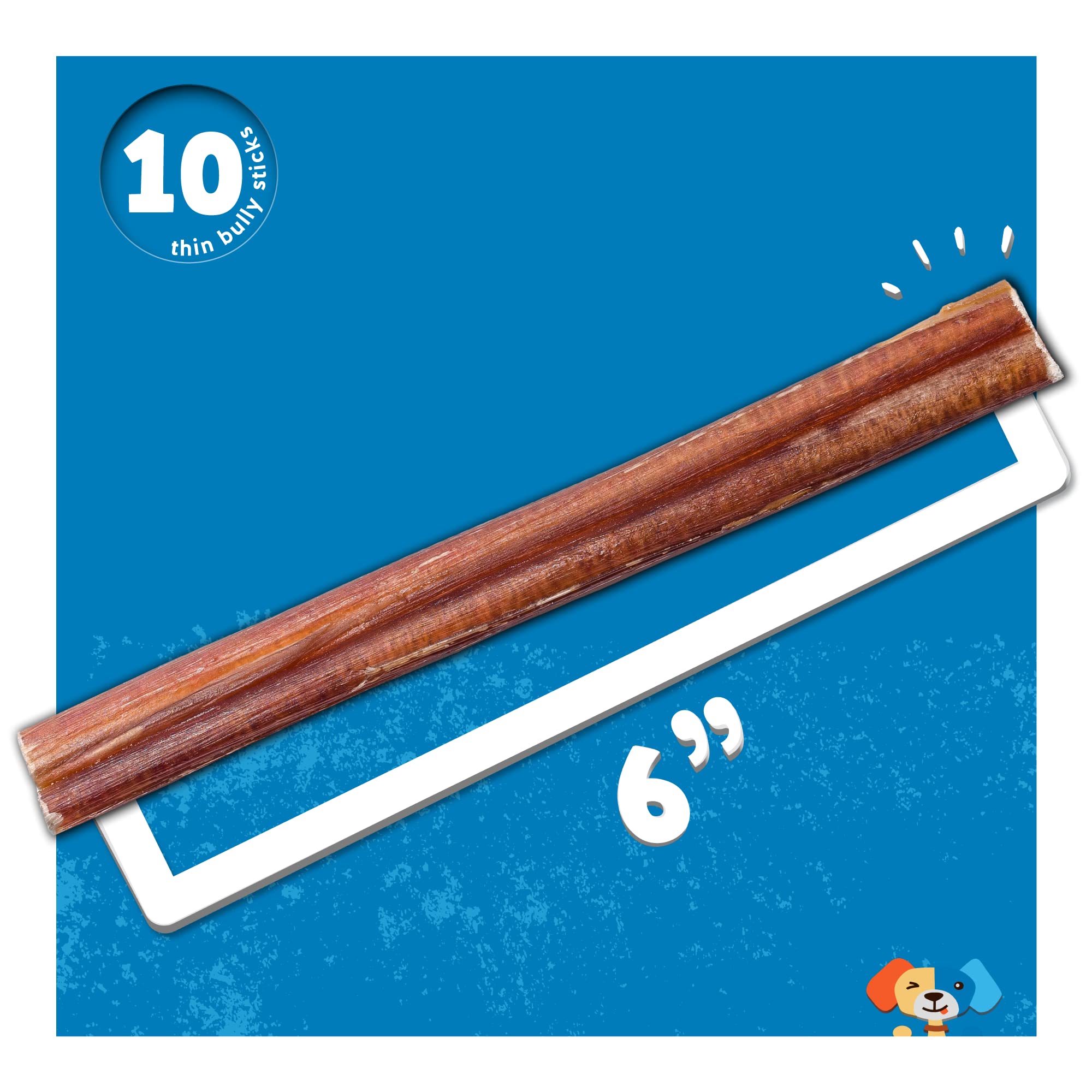 Jack&Pup 6-inch thin bully stick for small dogs, small-dogs-pack-05, grass-fed beef flavor.