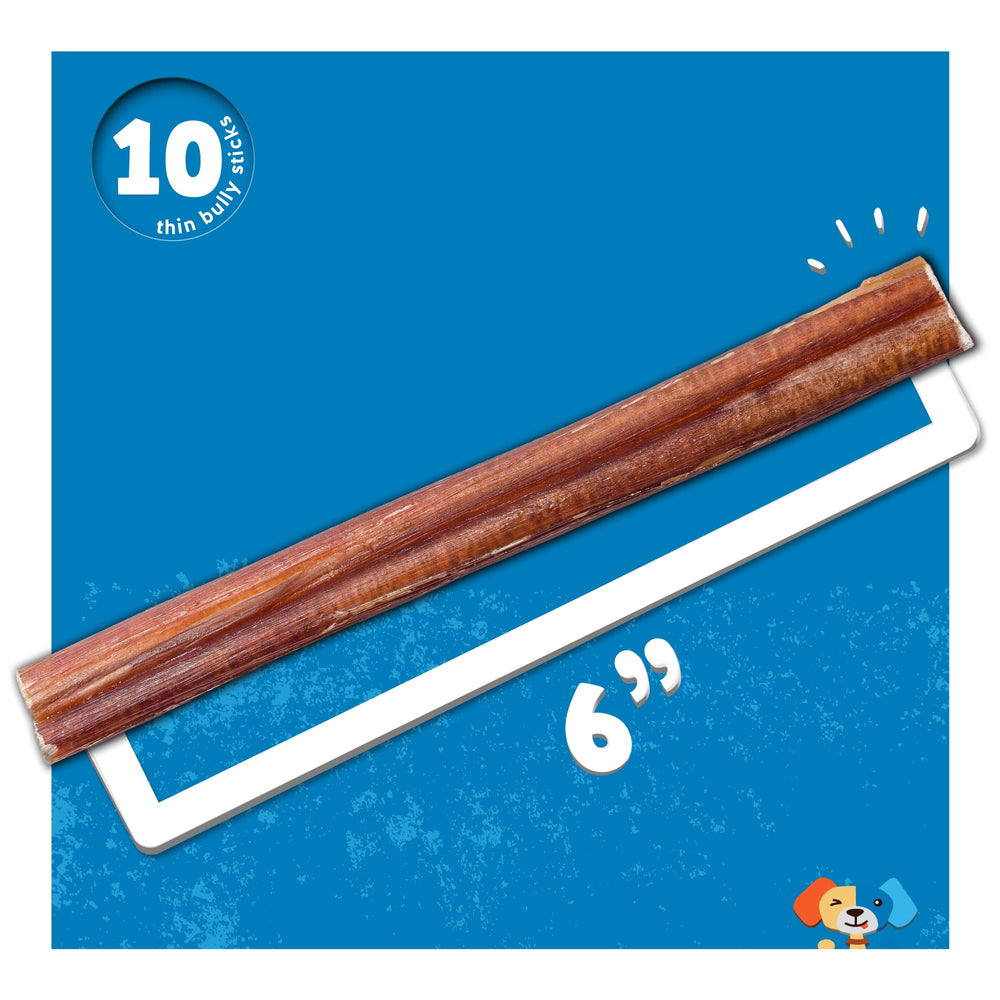 Jack&Pup 6-inch thin bully stick for small dogs, small-dogs-pack-05, grass-fed beef flavor.