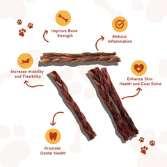 Jack&Pup 8-pack collagen sticks for dogs in a display.