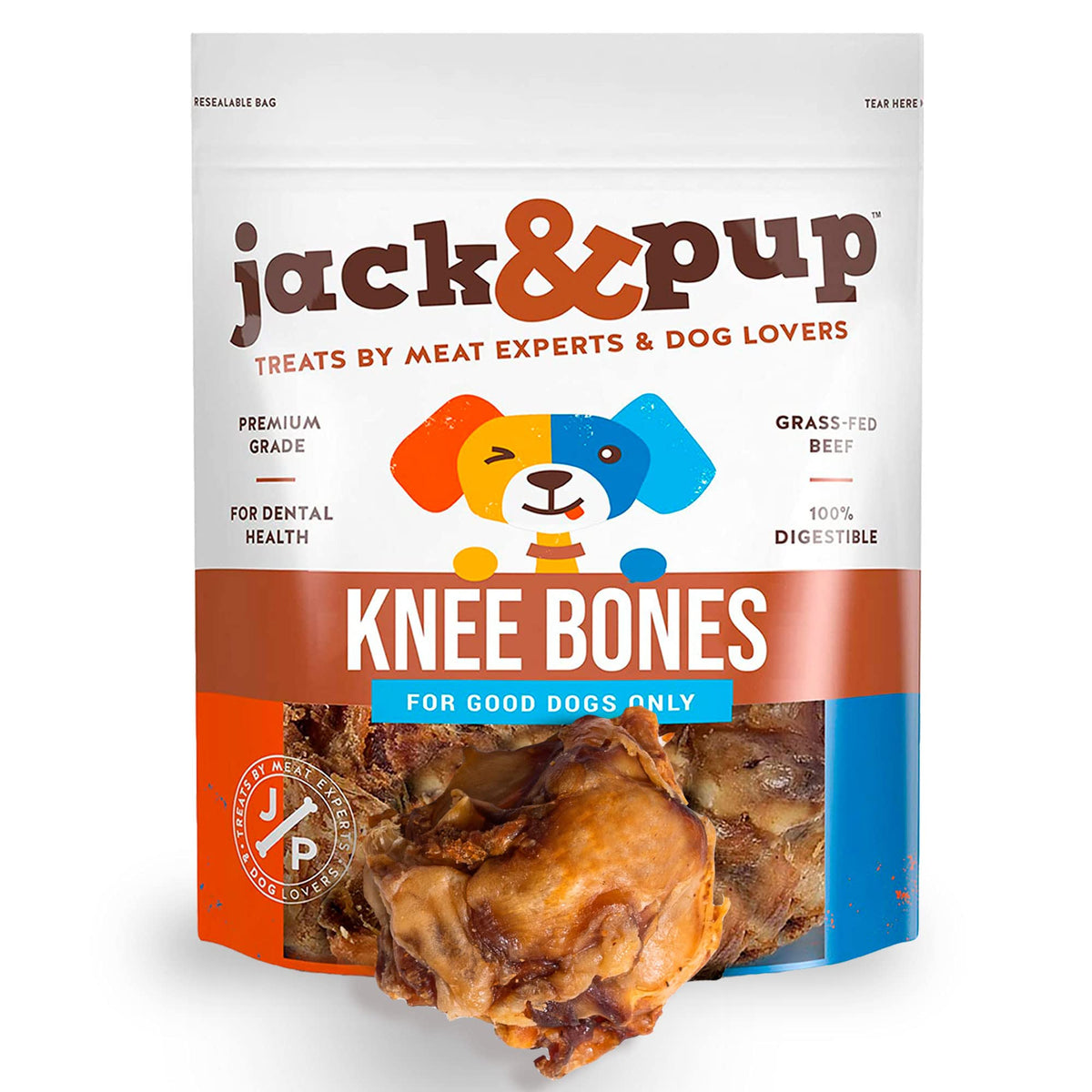 Jack&Pup beef bones knee cap pack for long-lasting chews and enrichment.