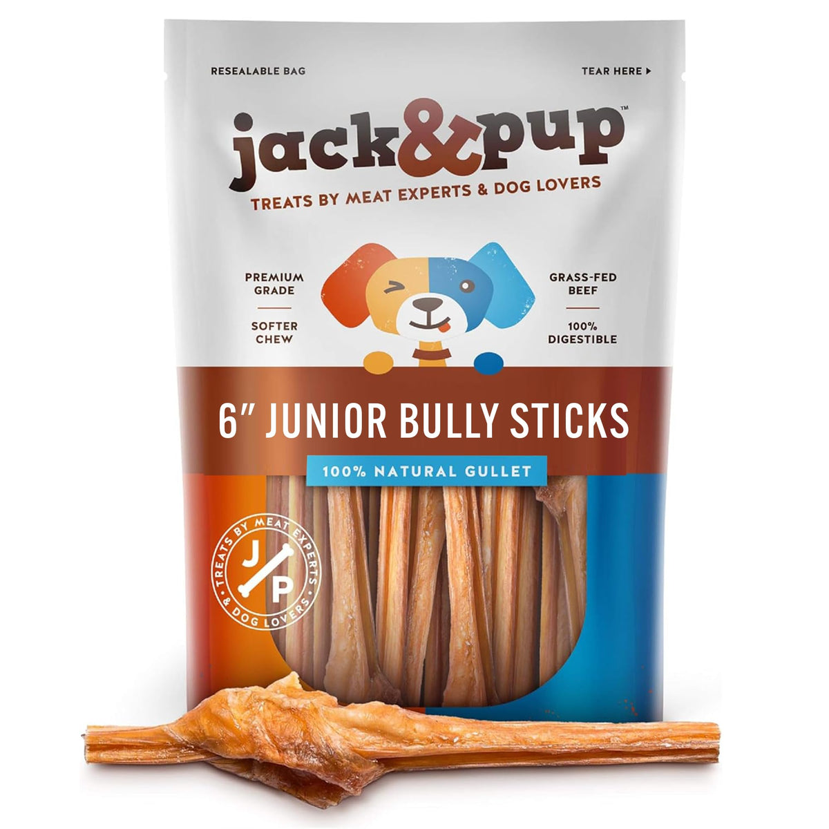 Jack&Pup bladder bully stick 6-inch for small dogs promotes teething relief.