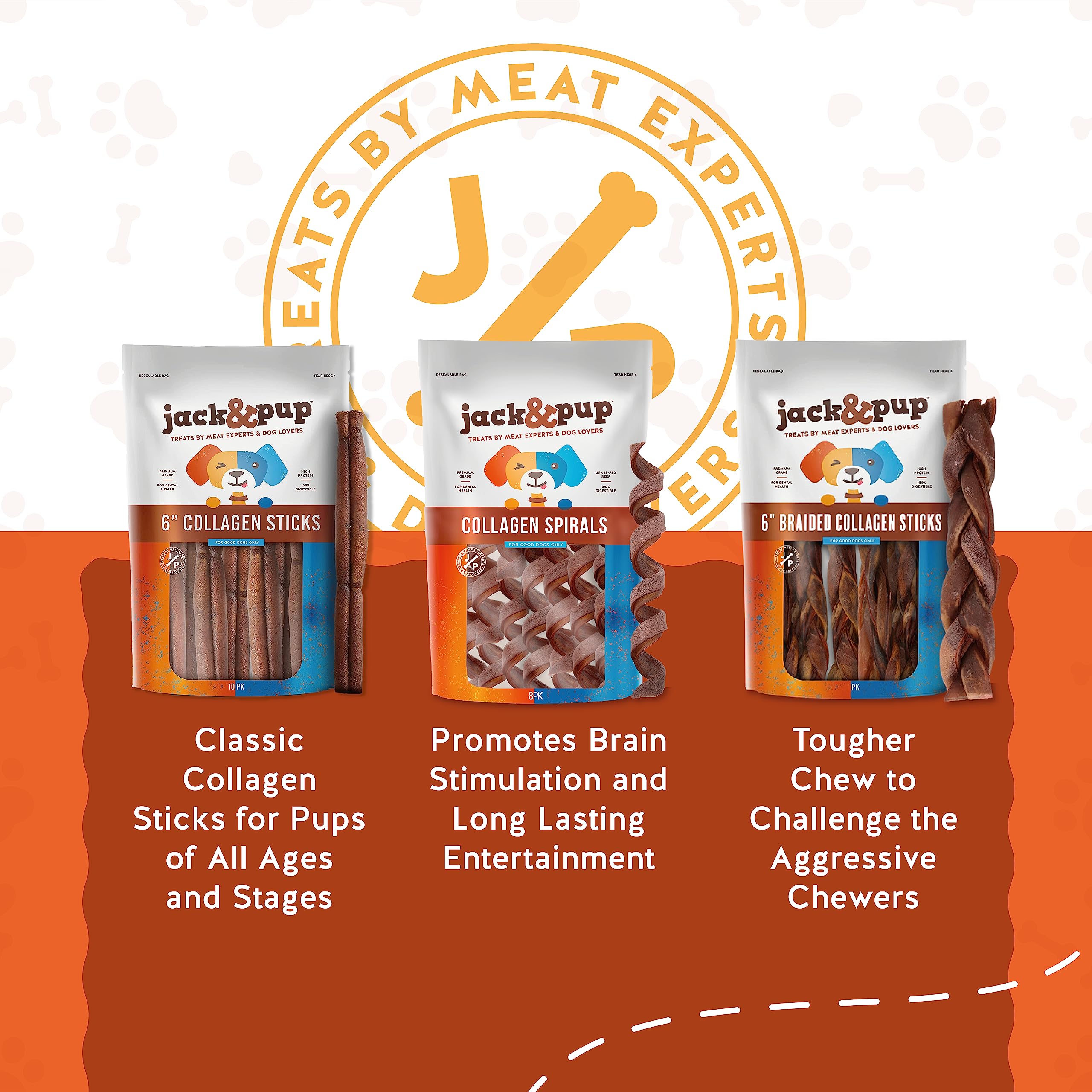 Jack&Pup collagen sticks demonstrating dental-friendly texture for dogs