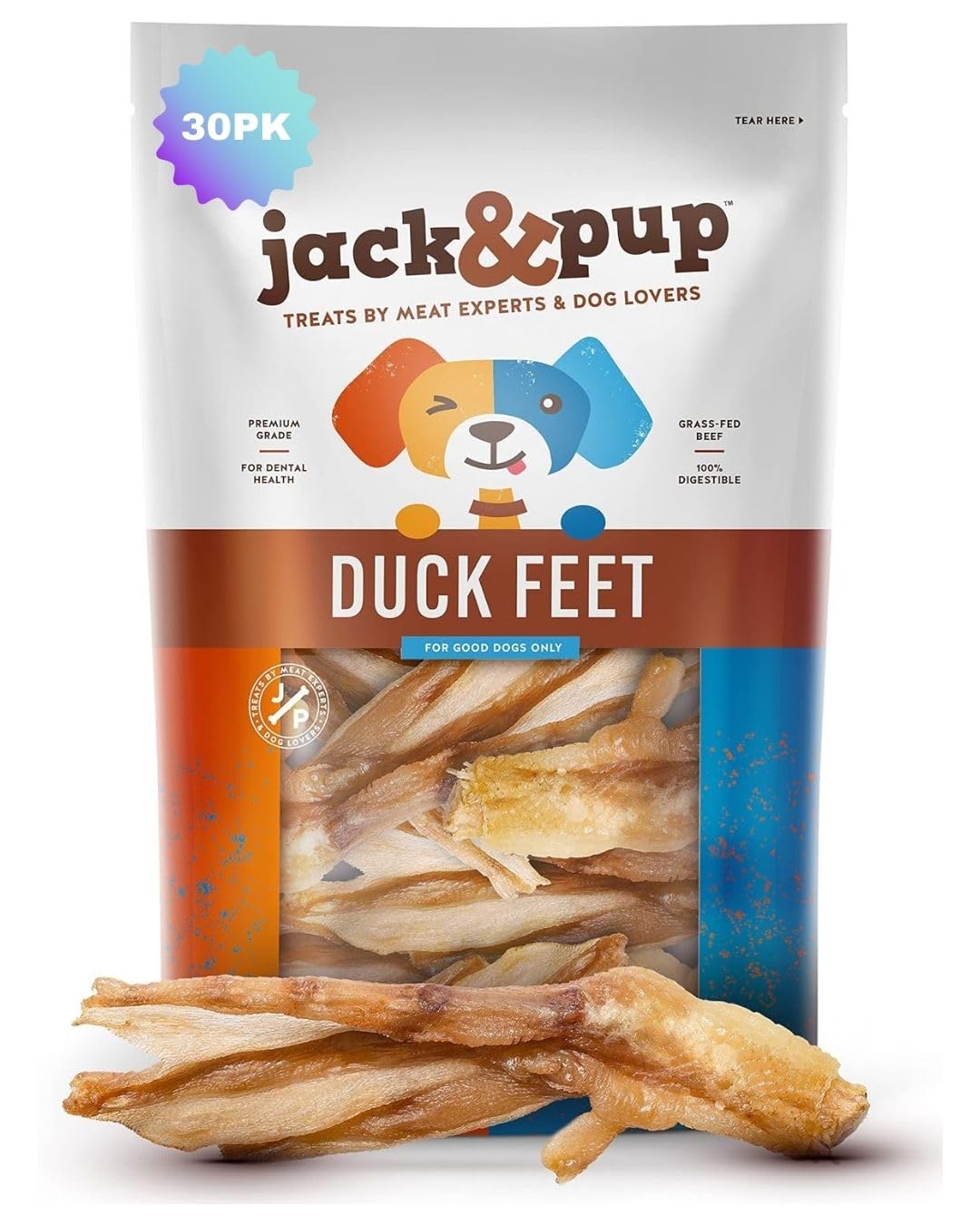 Jack&Pup duck feet packshot: all-natural, single-ingredient chew for dogs