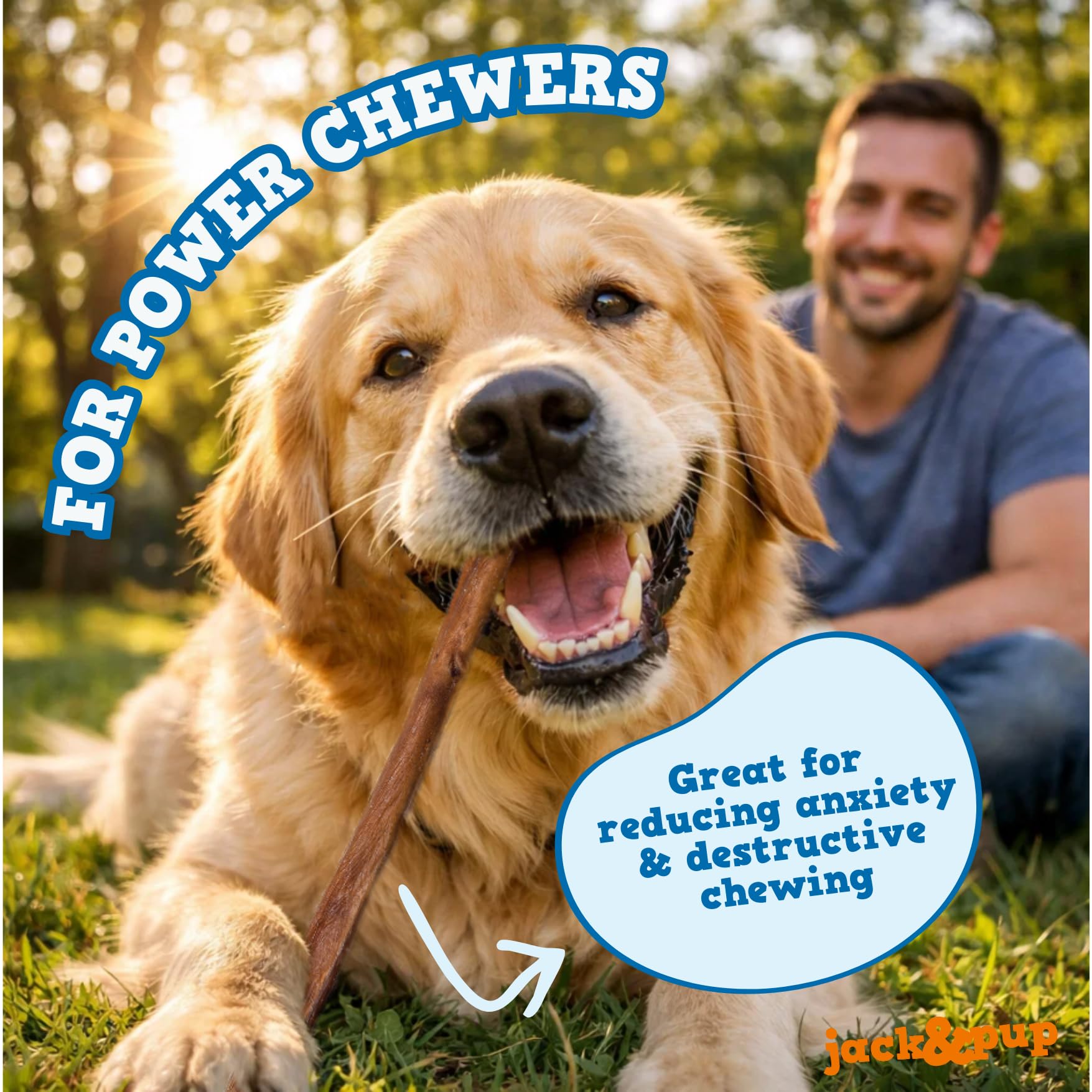 Jack&Pup extra-thick bully sticks deliver a durable chew for strong chewers.