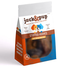 Jack&Pup filled cow hooves 5-pack with bacon and cheese filling for a long-lasting canine chew.