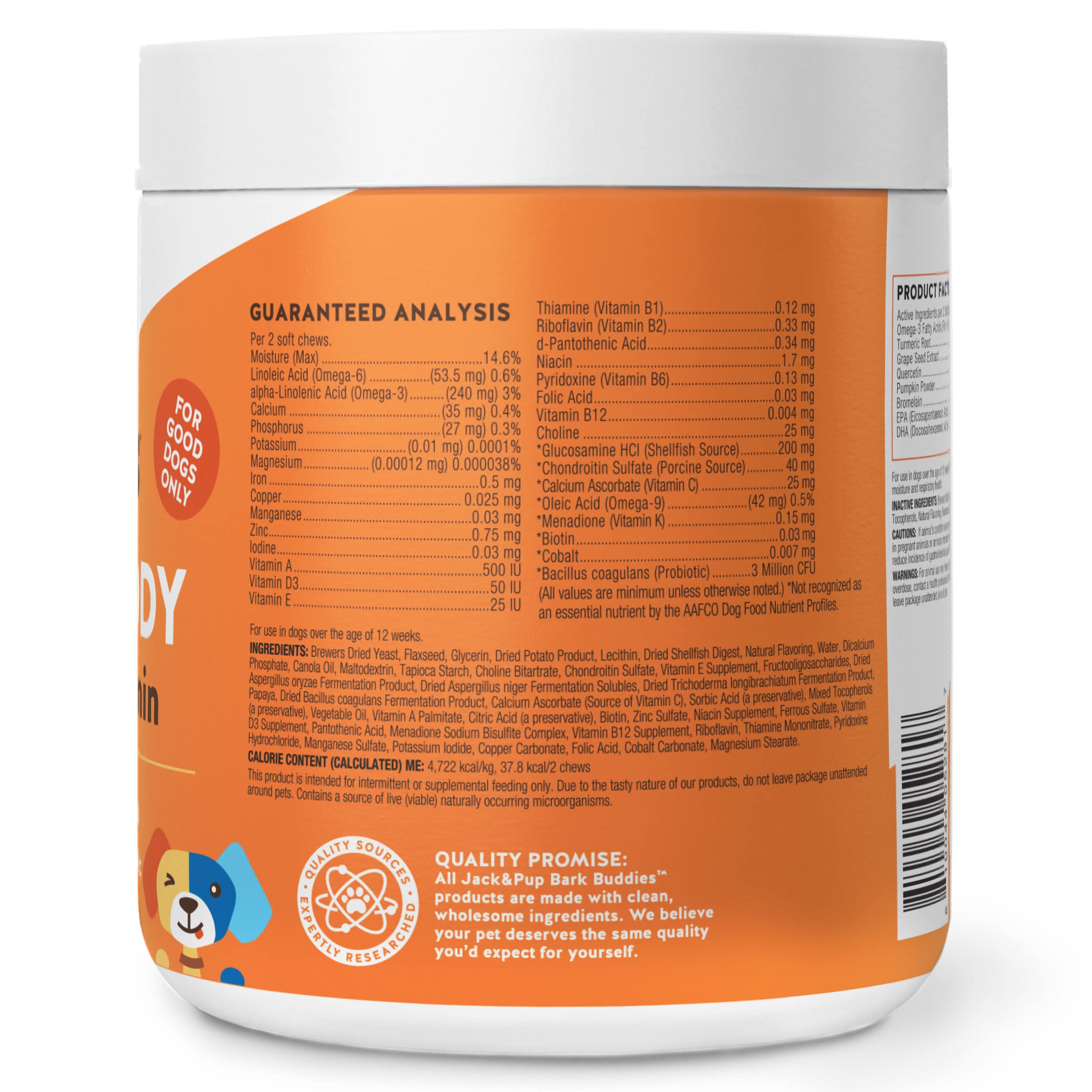 Jack&Pup Multi-Buddy packaging shows joint support ingredients for mobility