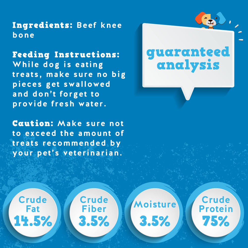 Jack&Pup natural knee cap bones with no preservatives for clean chewing.