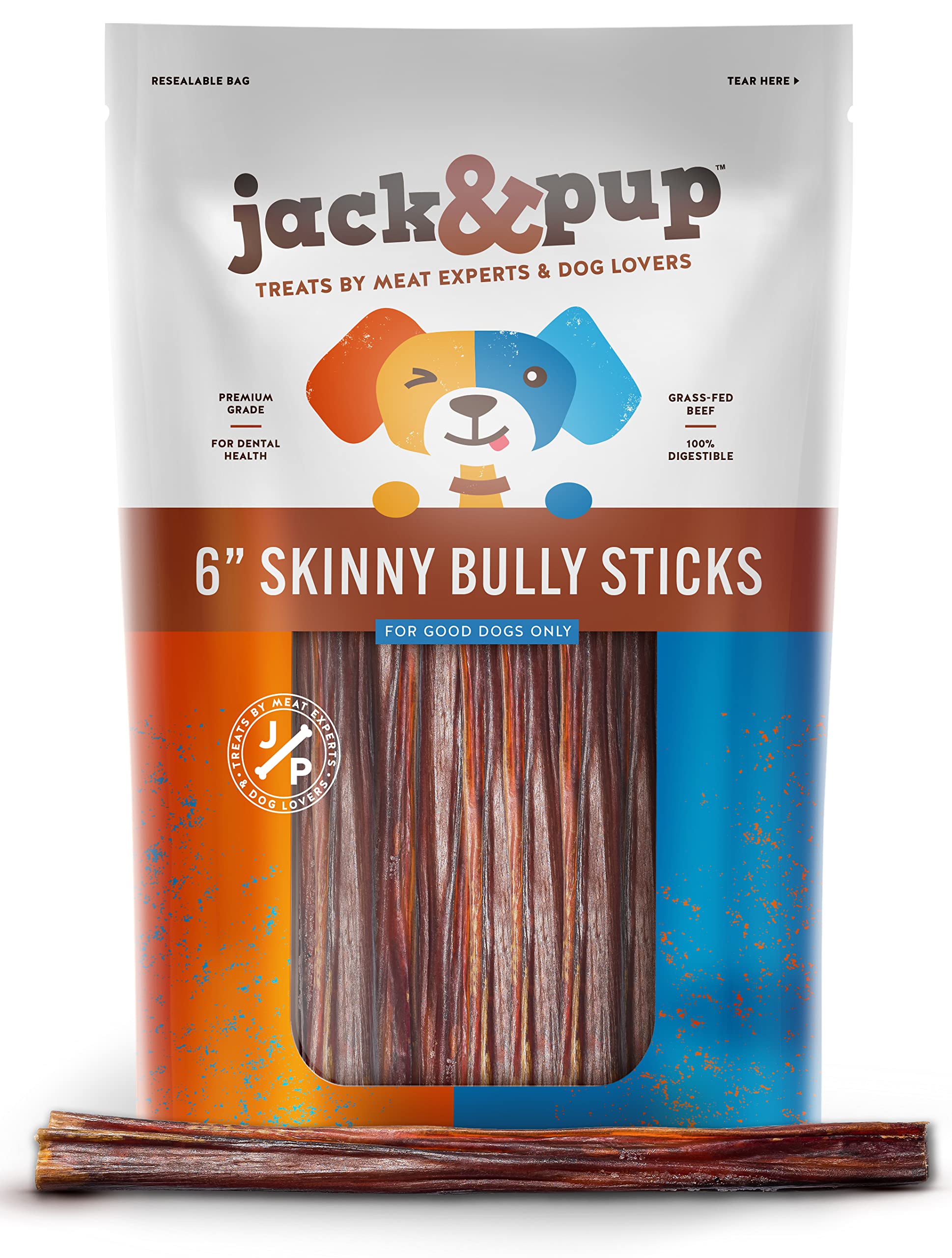 Jack&Pup 6-inch skinny bully stick for small dogs, promotes natural chewing and dental care.