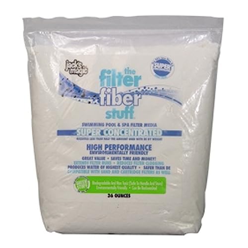 Jack's Magic The Filter Fiber Stuff scoop demonstrates precise dosage for extended filter runs.