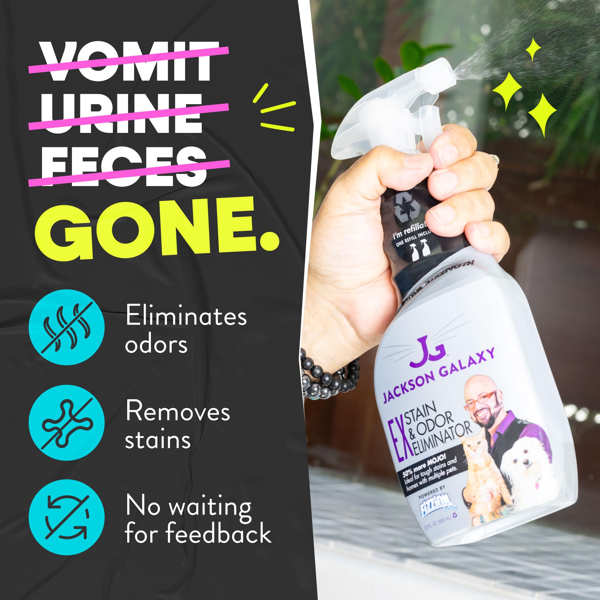 Jackson Galaxy EX spray being applied and blotting a stain