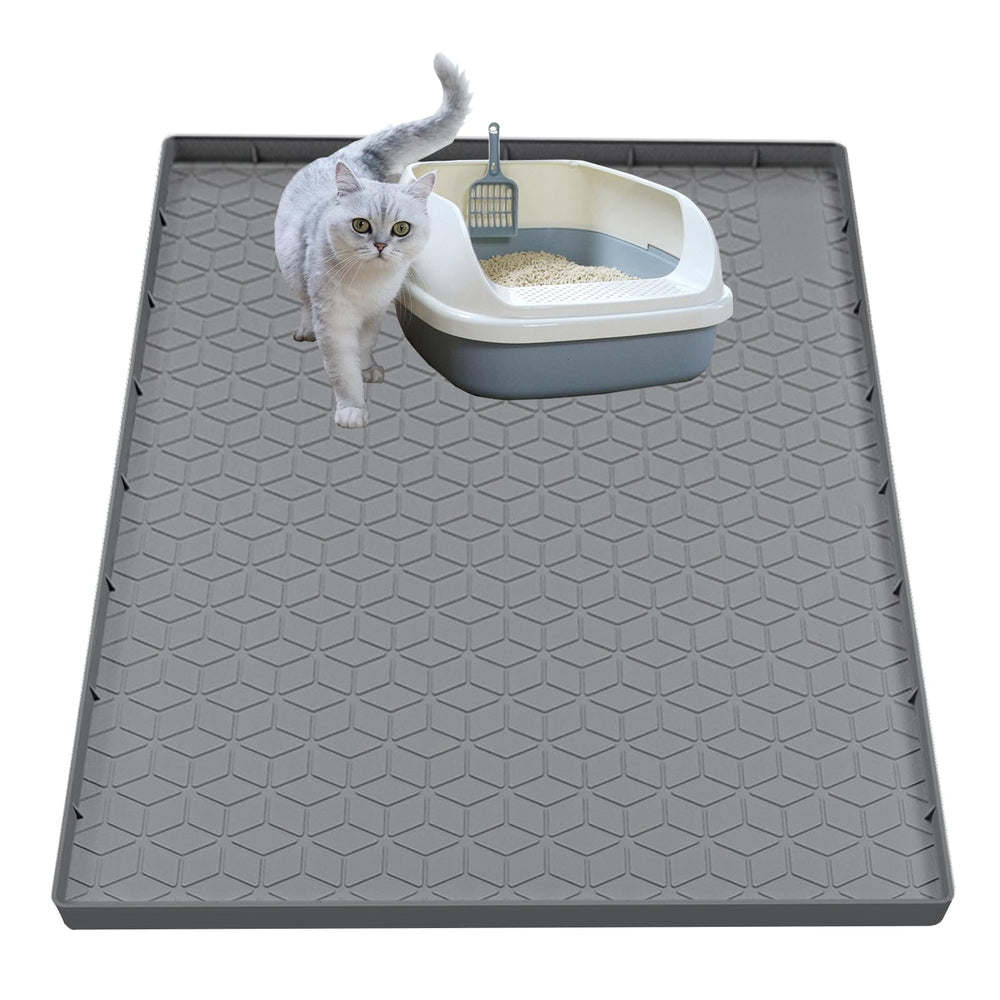 Jacooxi cat litter mat silicone gray traps litter and protects floors.