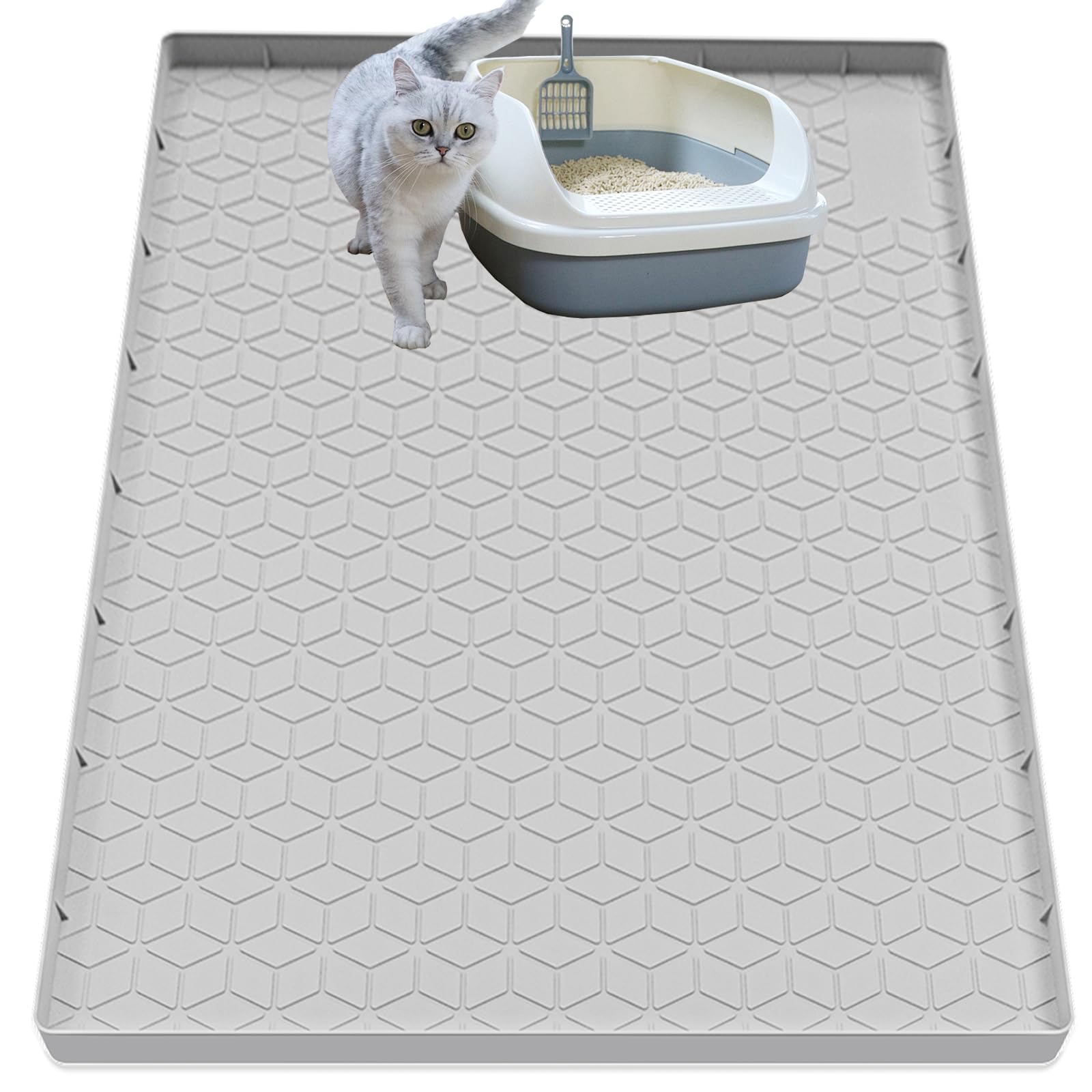 Jacooxi cat litter mat front view showing large coverage to trap litter