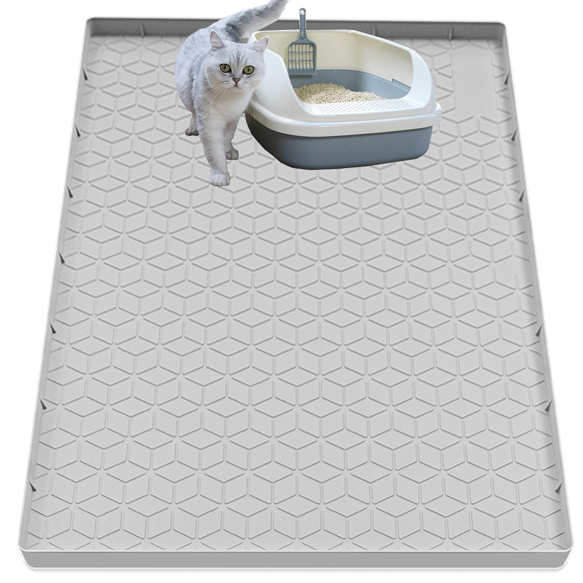 Jacooxi cat litter mat front view showing large coverage to trap litter