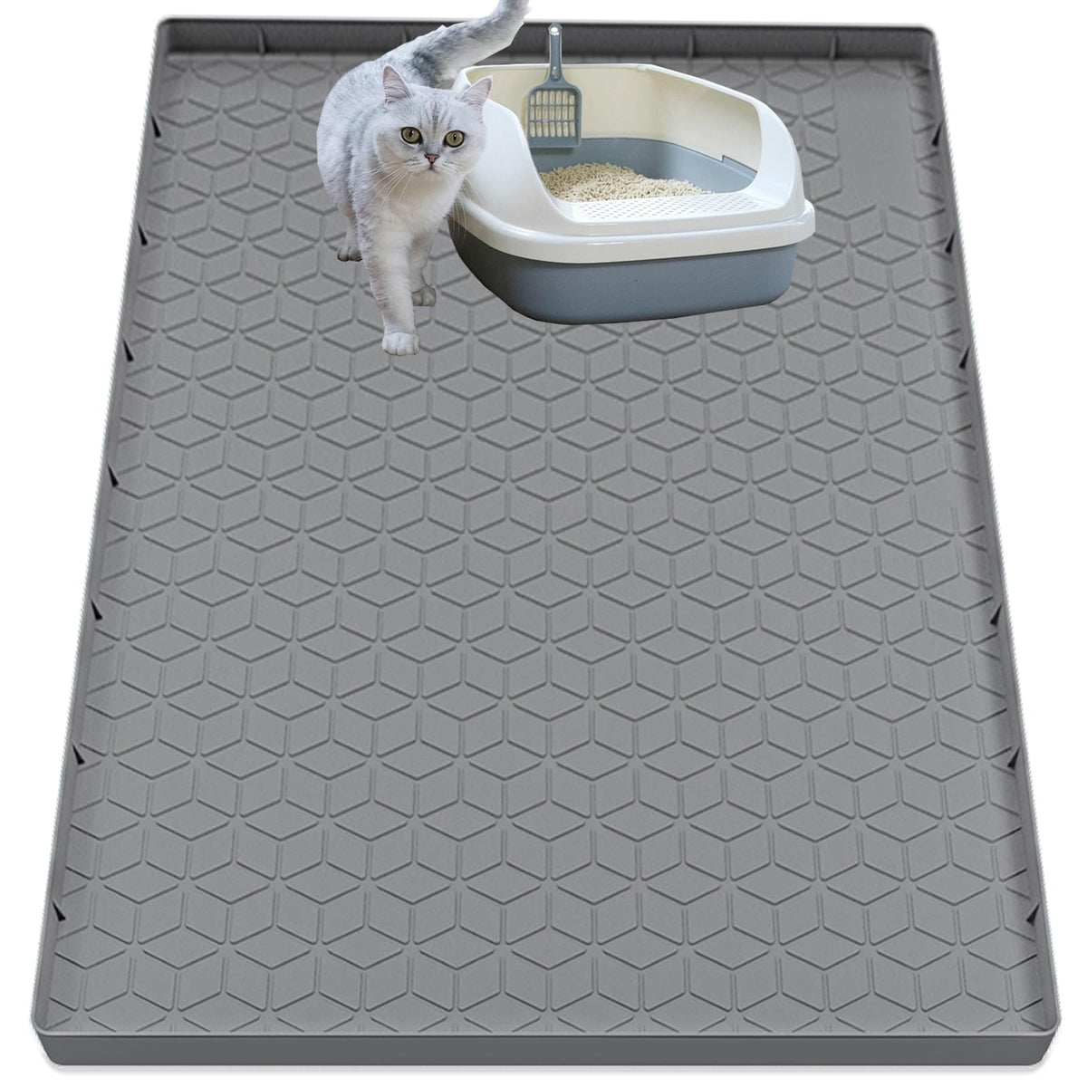 Jacooxi cat litter mat 40x28 silicone traps litter and protects floors.